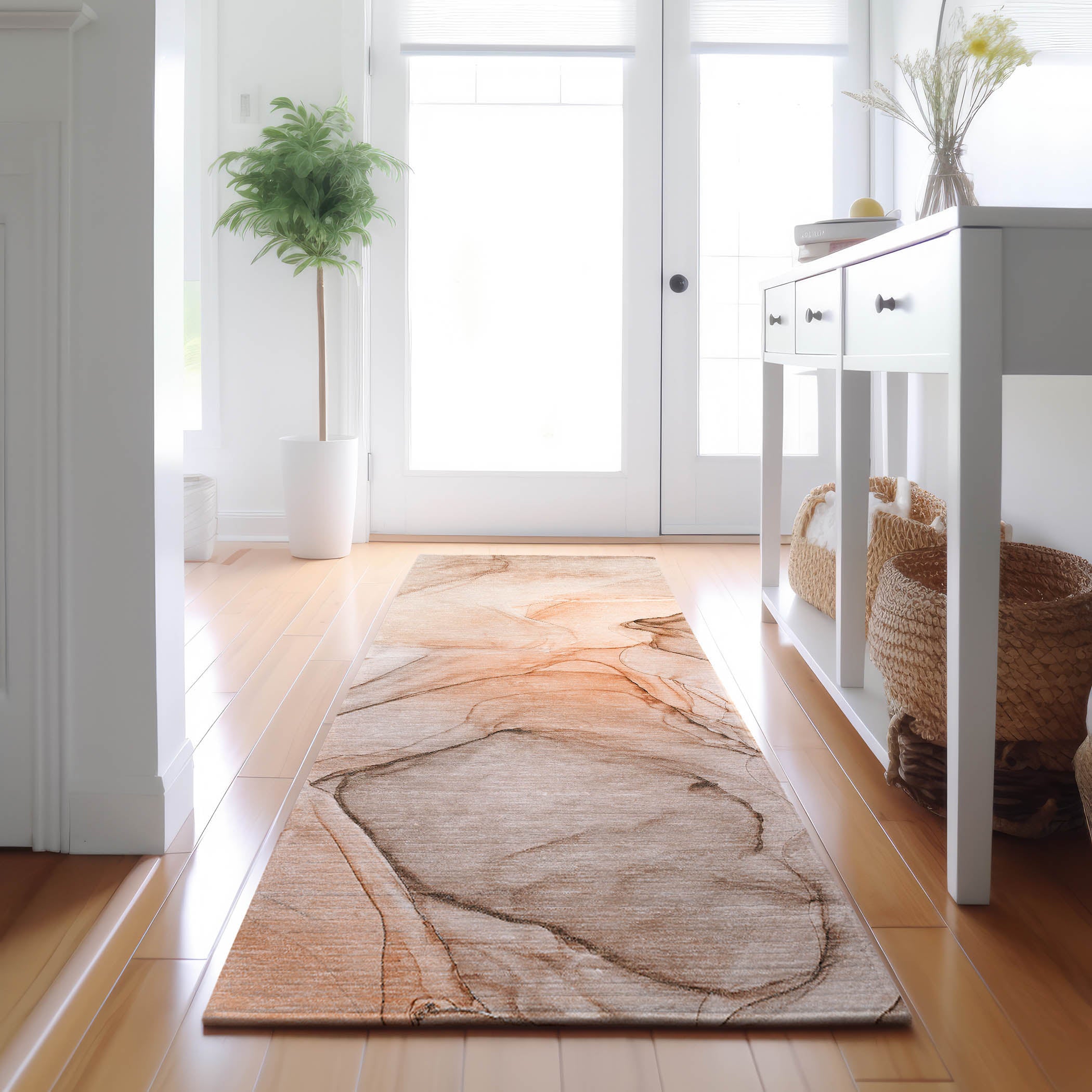 Valletta Machine Washable Transitional Orange Rug 2'3" x 7'6" #shape_Runner
