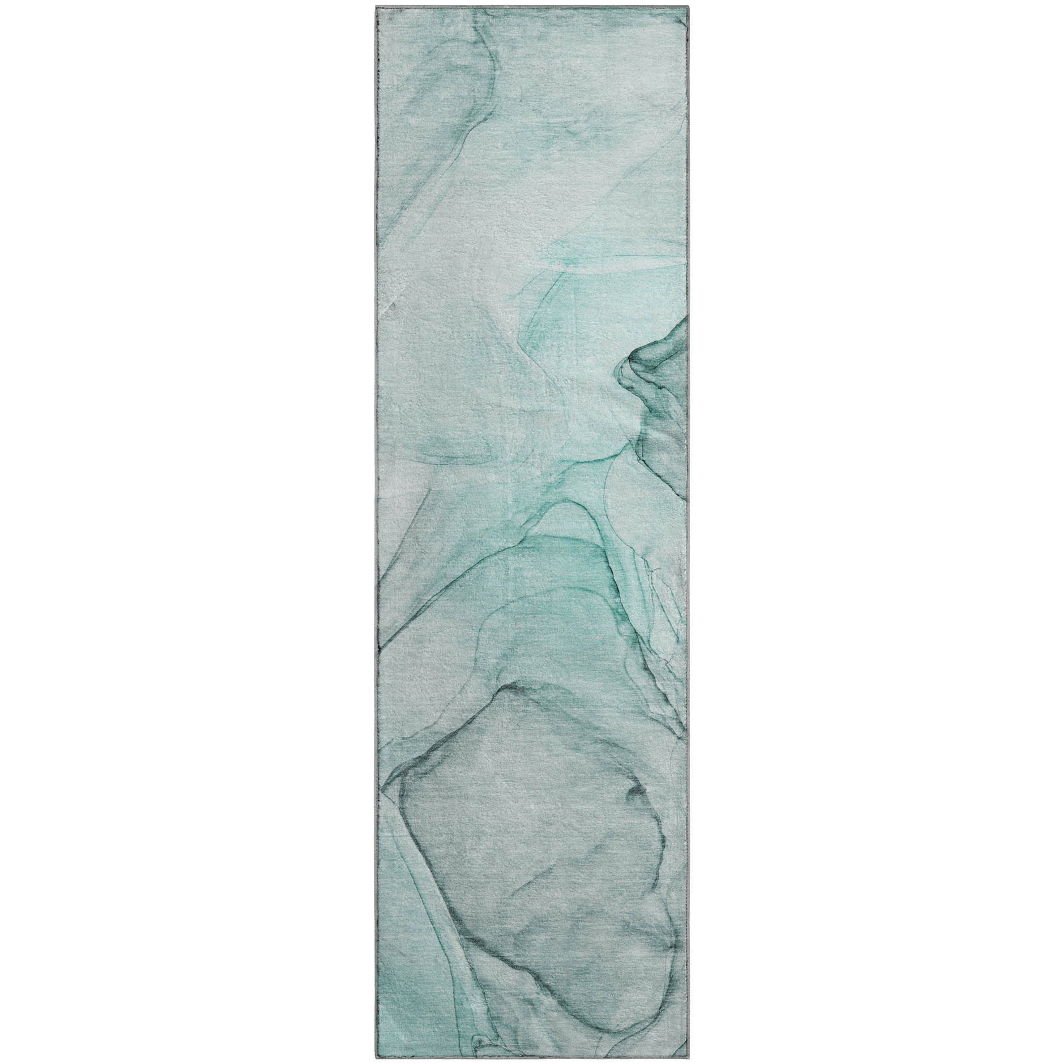 Valletta Machine Washable Transitional Teal Rug 2'3" x 7'6" #shape_Runner
