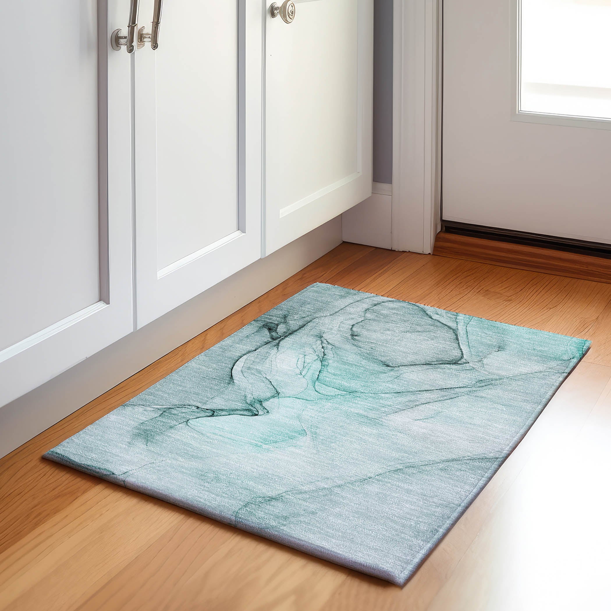 Valletta Machine Washable Transitional Teal Rug 1'8" x 2'6" #shape_Rectangle