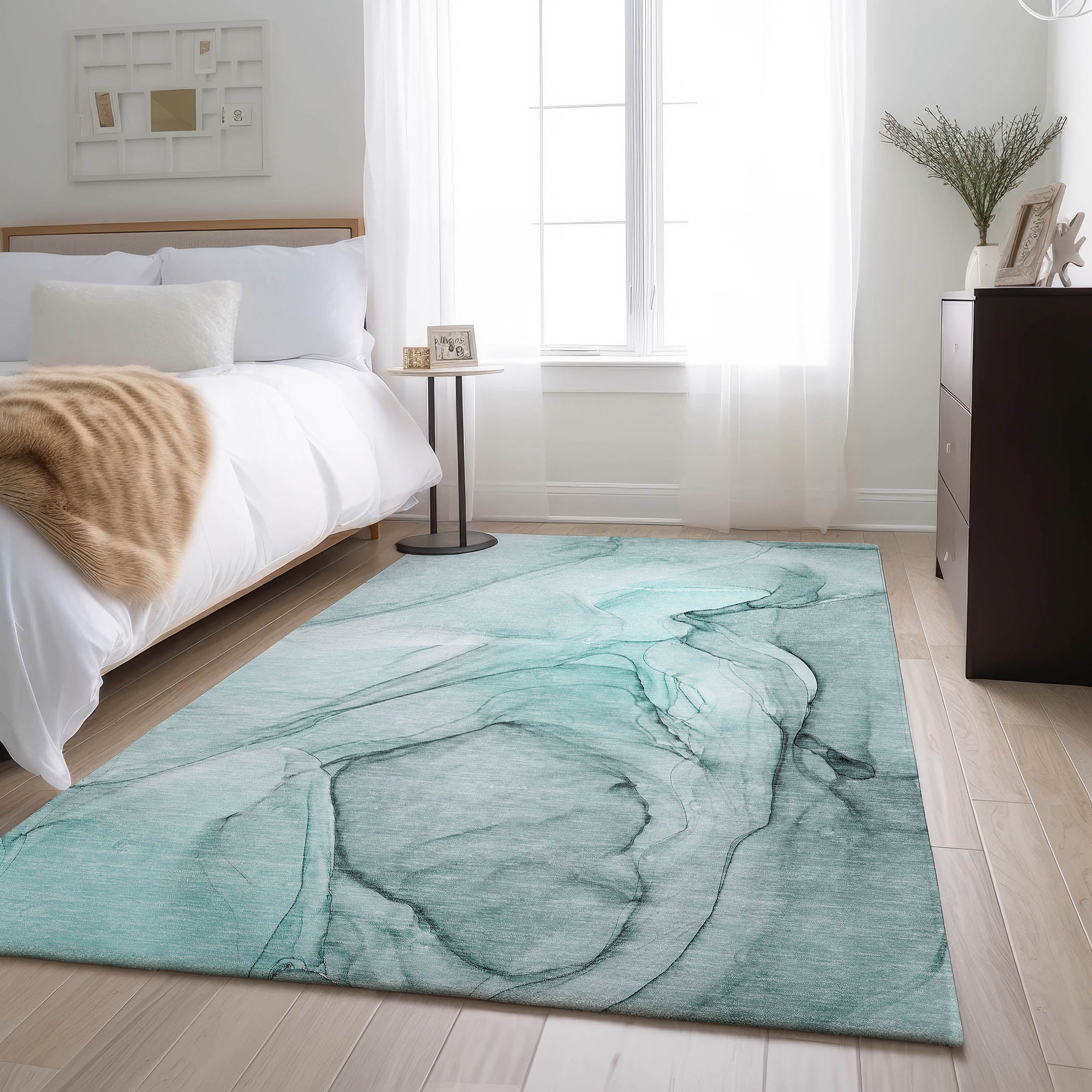 Valletta Machine Washable Transitional Teal Rug 2'6" x 3'10" #shape_Rectangle