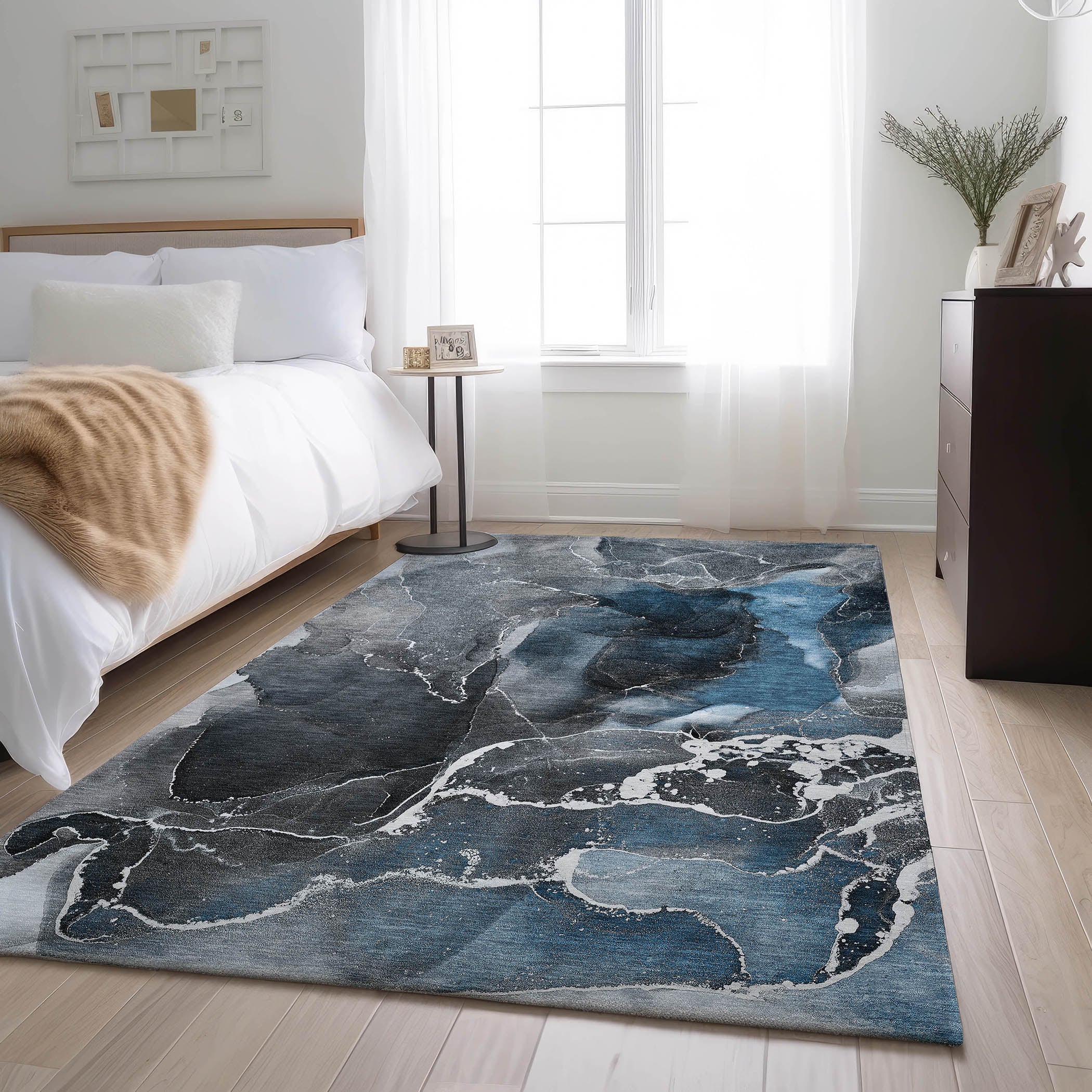 Siena Machine Washable Contemporary Blue Rug 2'6" x 3'10" #shape_Rectangle