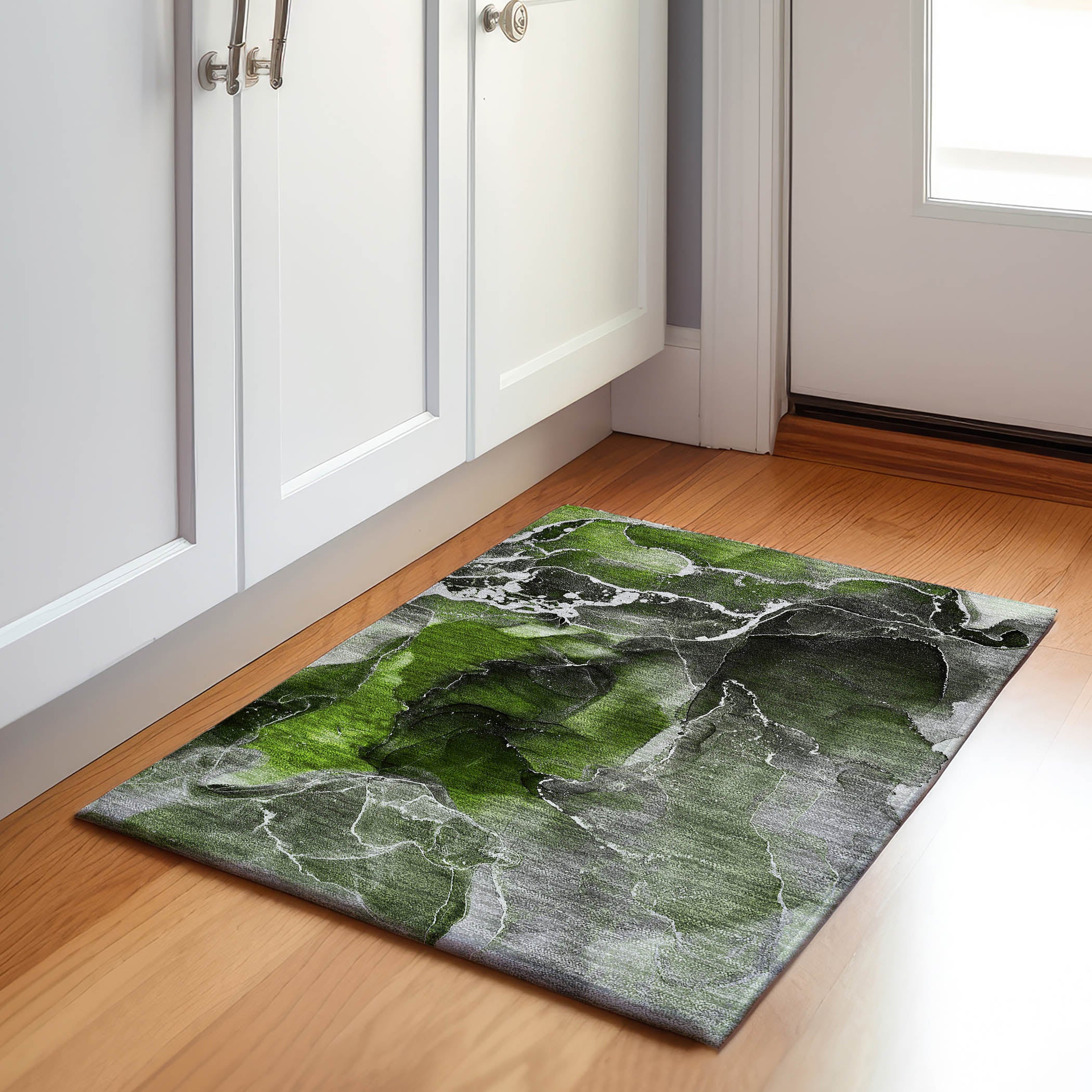 Siena Machine Washable Contemporary Green Rug 1'8" x 2'6" #shape_Rectangle