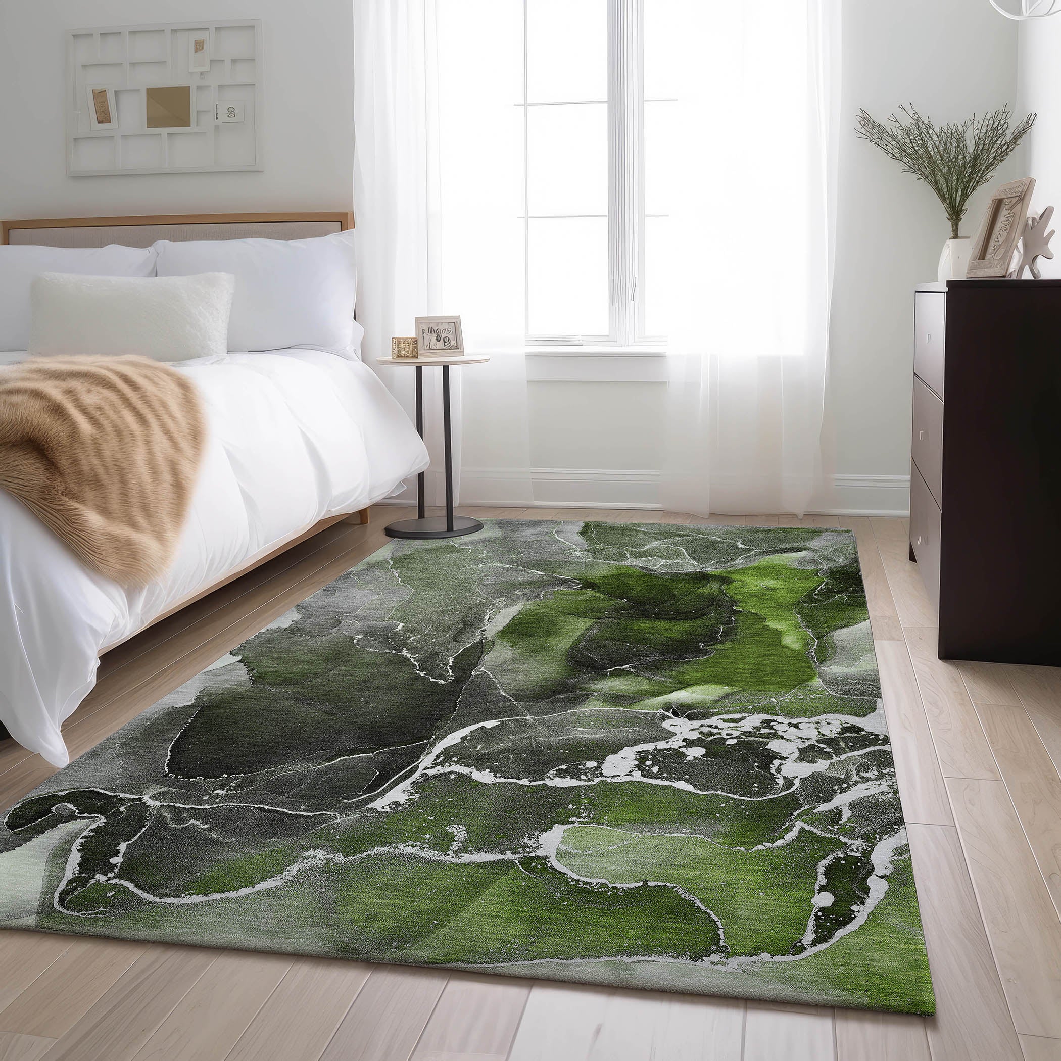Siena Machine Washable Contemporary Green Rug 2'6" x 3'10" #shape_Rectangle
