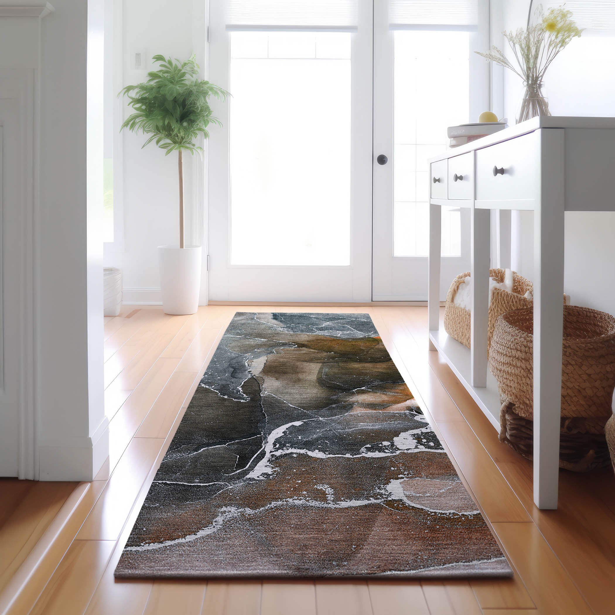 Siena Machine Washable Contemporary Orange Rug 2'3" x 7'6" #shape_Runner