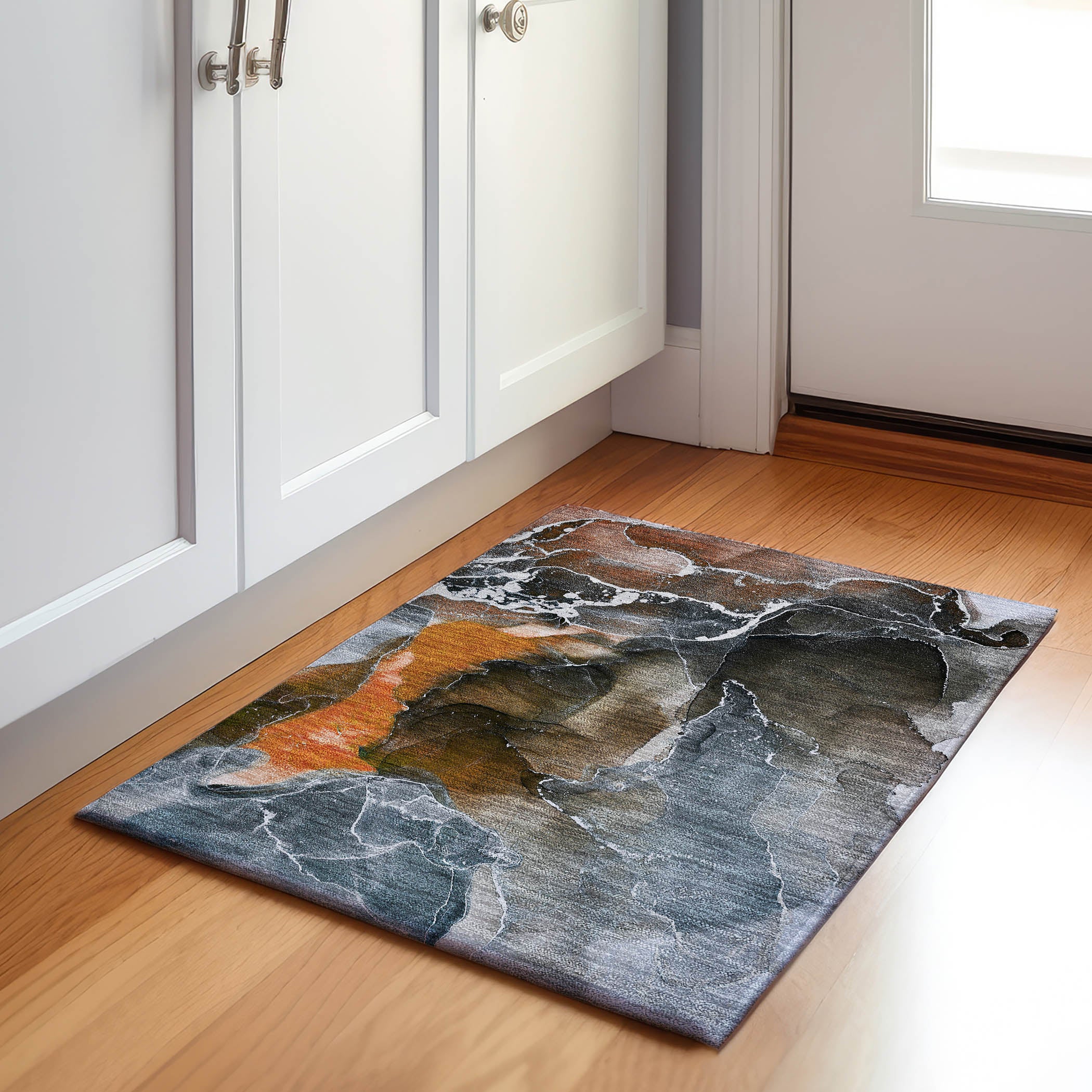 Siena Machine Washable Contemporary Orange Rug 1'8" x 2'6" #shape_Rectangle