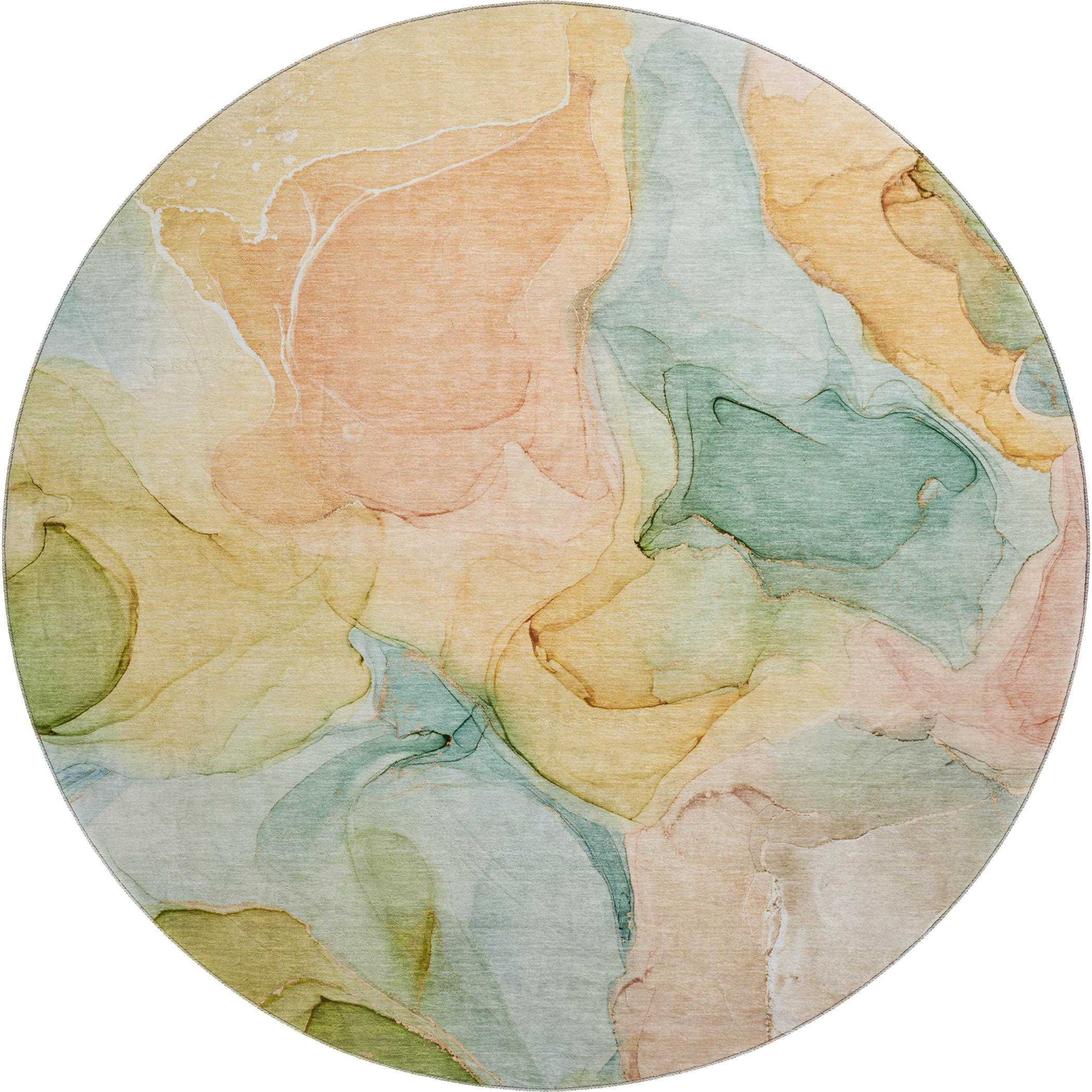 Chiang Mai Machine Washable Transitional Blue Rug 8' x 8' #shape_Round