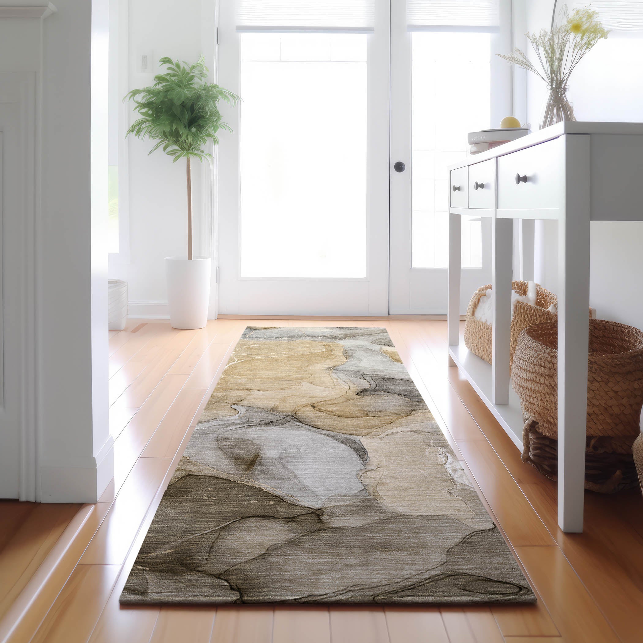 Chiang Mai Machine Washable Transitional Brown Rug 2'3" x 7'6" #shape_Runner