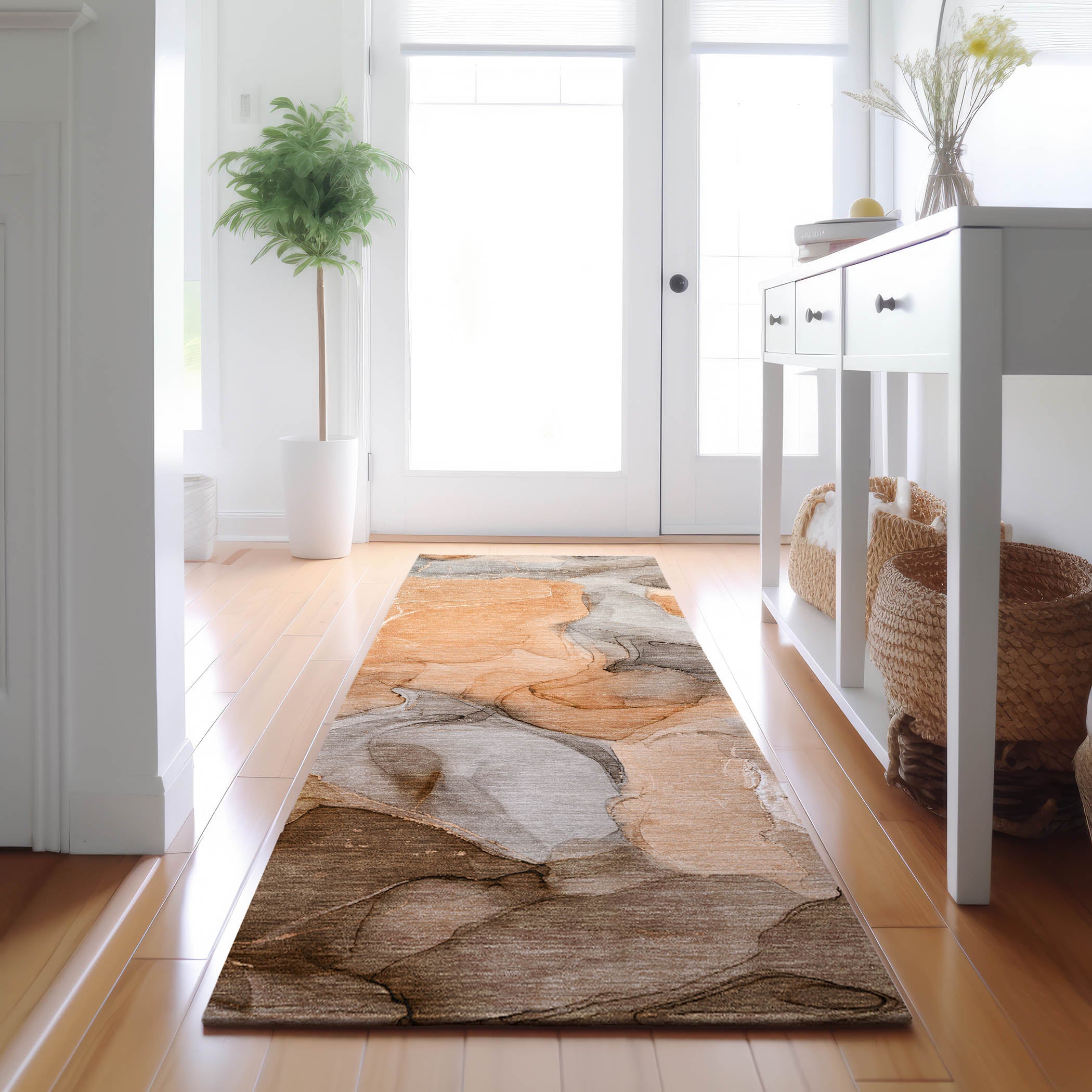 Chiang Mai Machine Washable Transitional Orange Rug 2'3" x 7'6" #shape_Runner