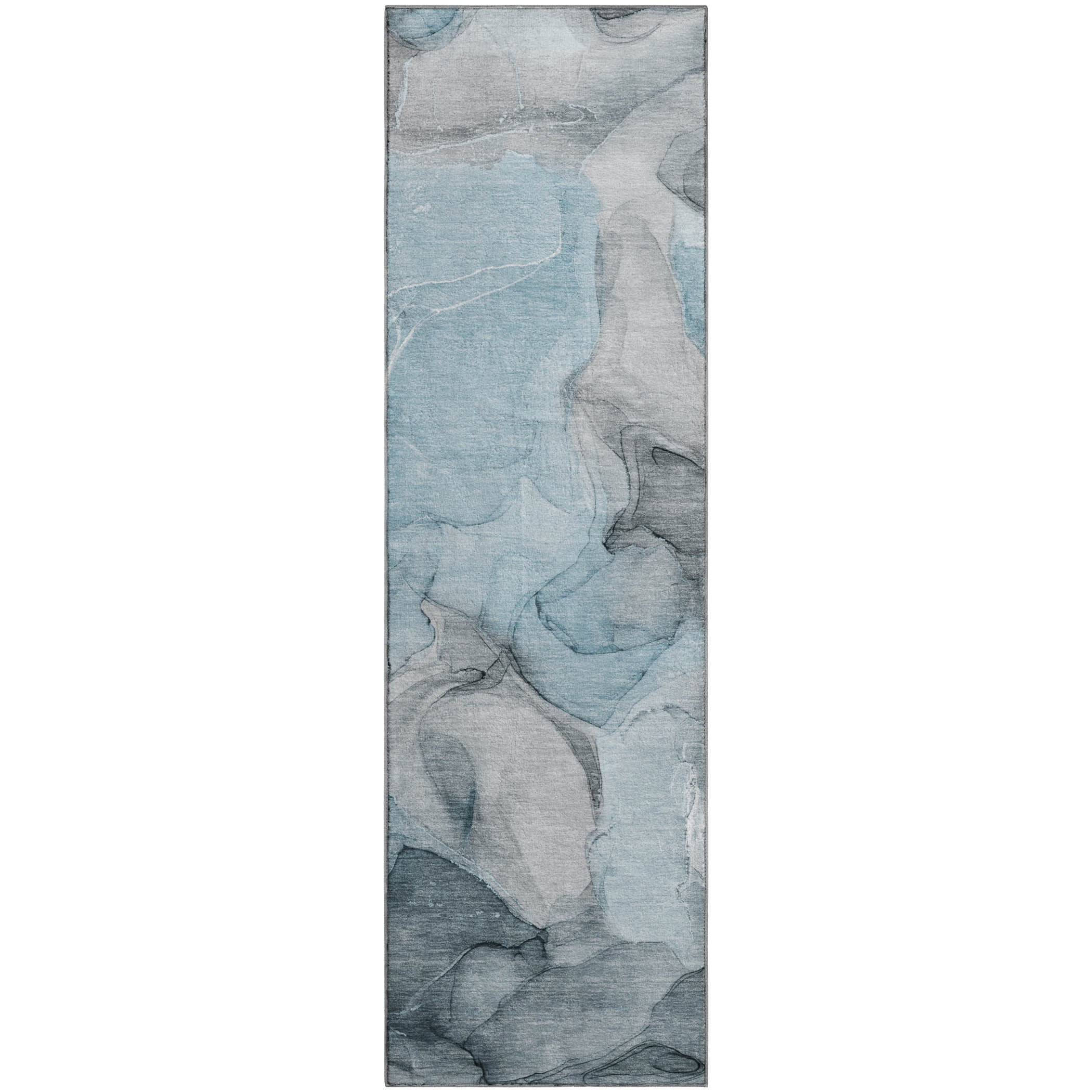 Chiang Mai Machine Washable Transitional Teal Rug 2'3" x 7'6" #shape_Runner