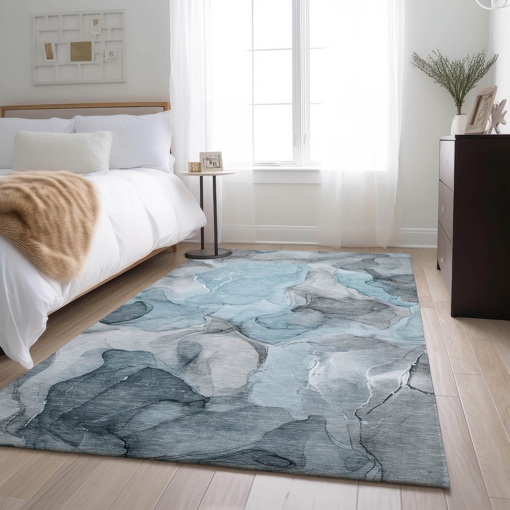 Chiang Mai Machine Washable Transitional Teal Rug 2'6" x 3'10" #shape_Rectangle