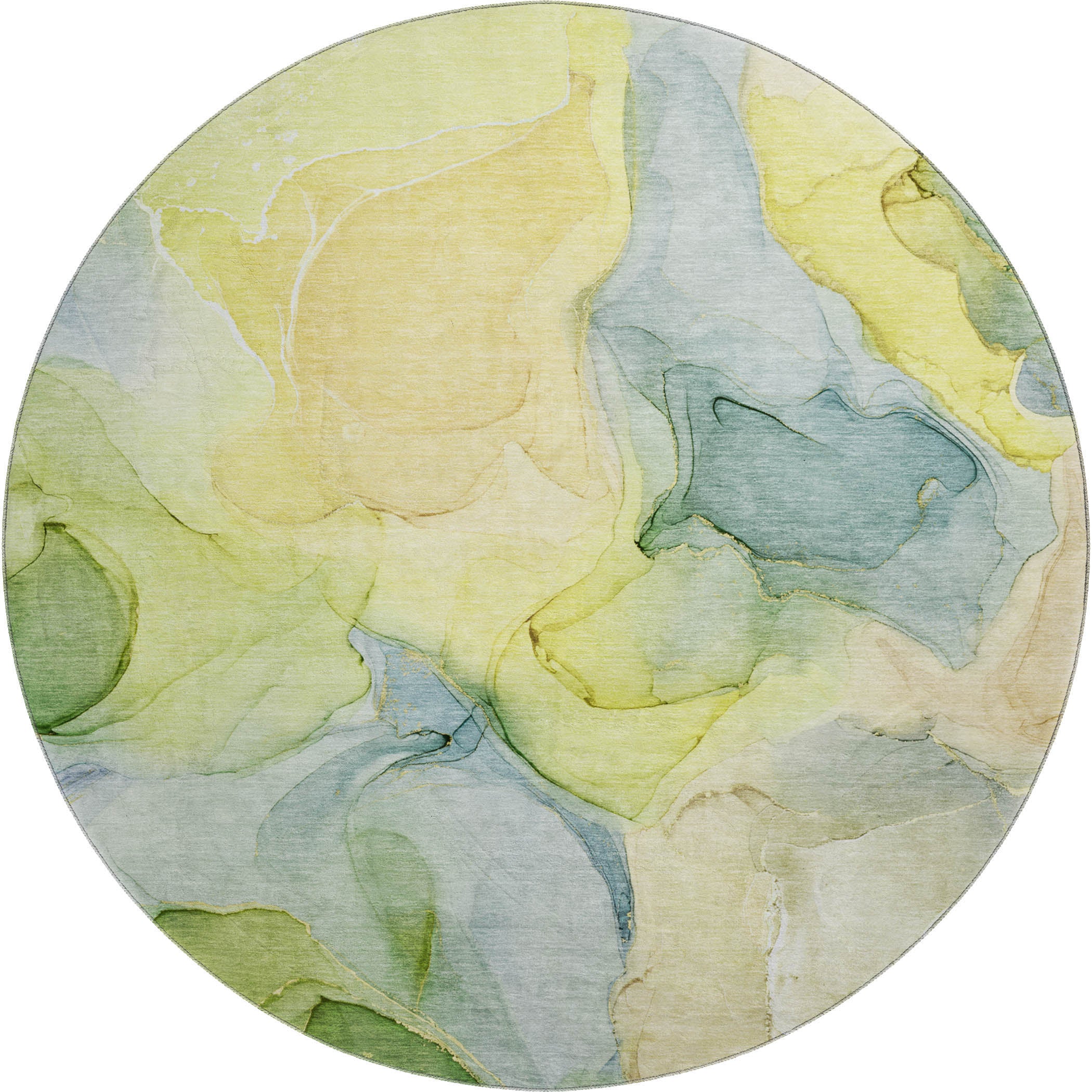 Chiang Mai Machine Washable Transitional Yellow Gold Rug 8' x 8' #shape_Round