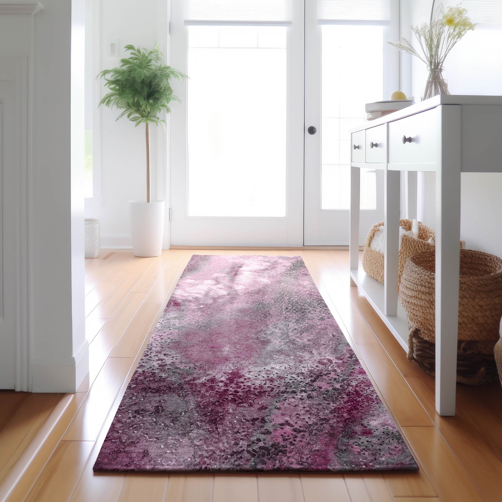 Athens Machine Washable Contemporary Pink Rug 2'3" x 7'6" #shape_Runner