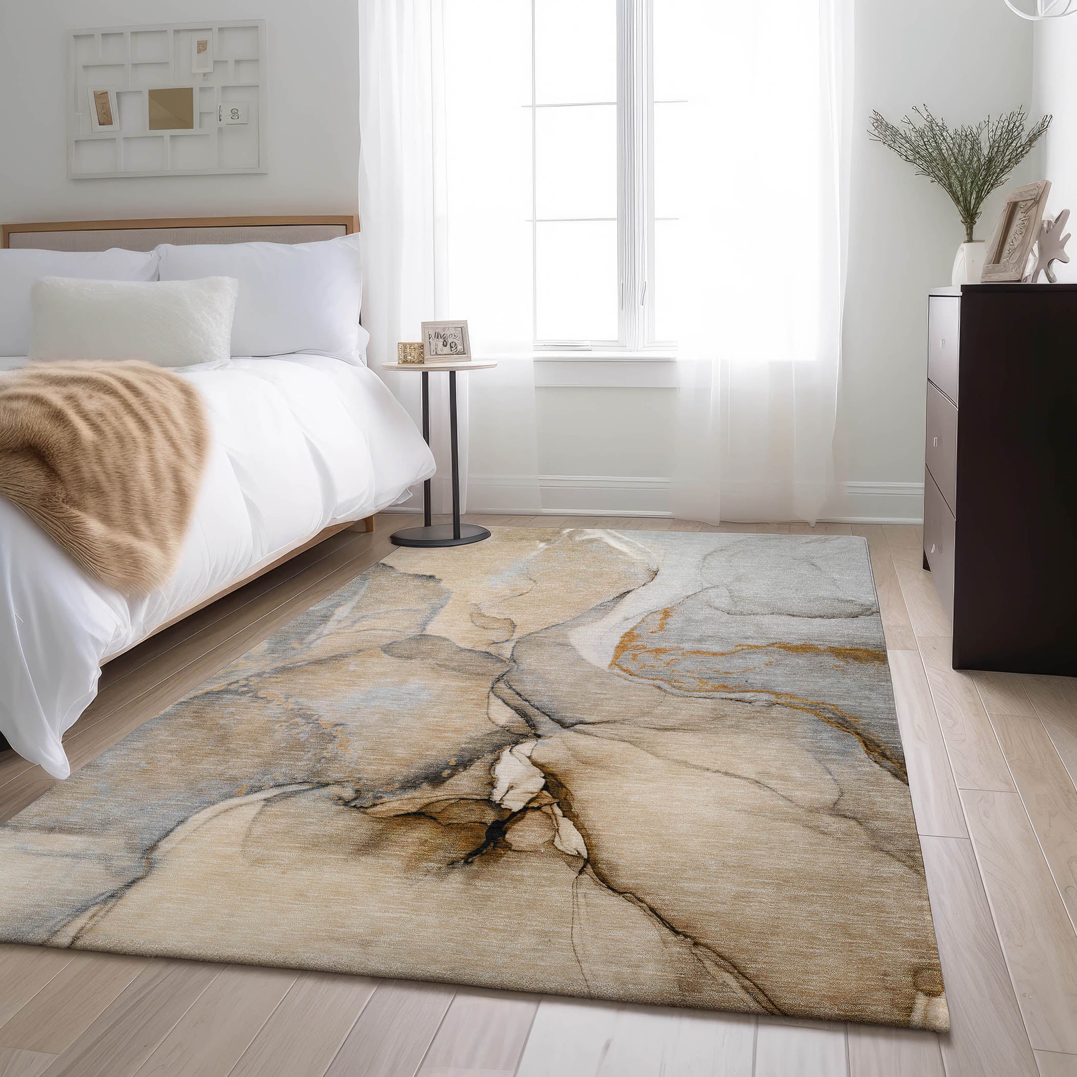 Vienna Machine Washable Transitional Beige Brown Rug 2'6" x 3'10" #shape_Rectangle