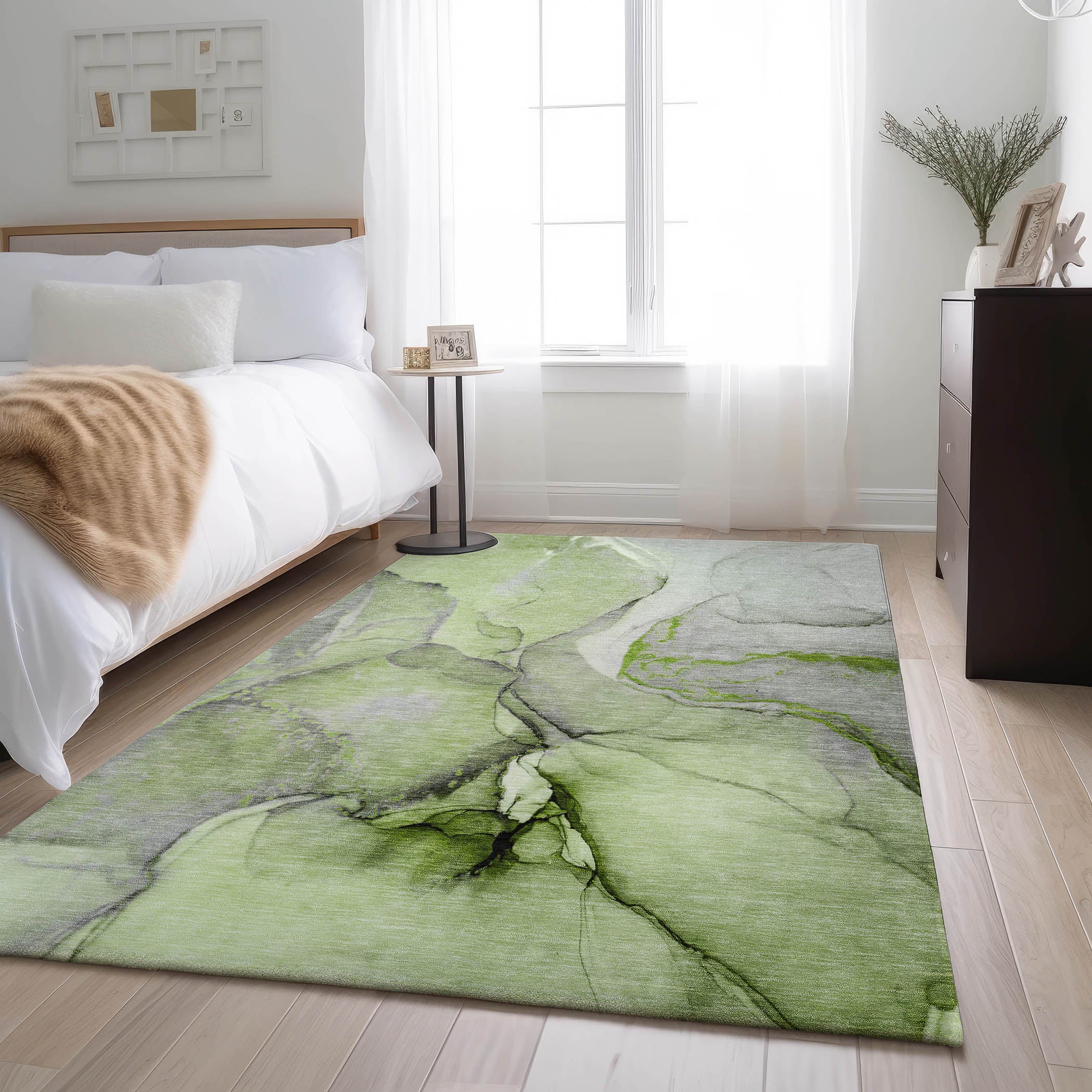 Vienna Machine Washable Transitional Green Rug 2'6" x 3'10" #shape_Rectangle