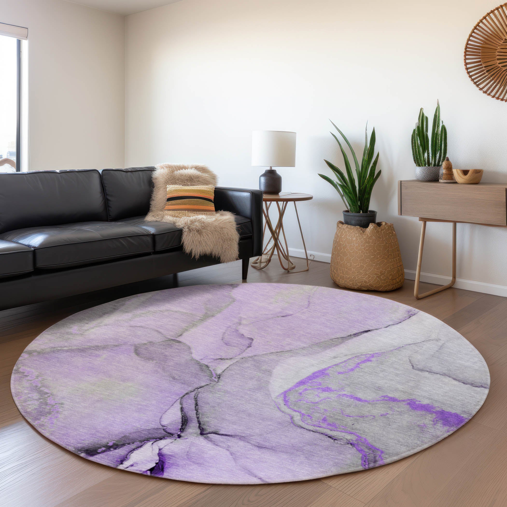 Vienna Machine Washable Transitional Purple Rug 8' x 8' #shape_Round