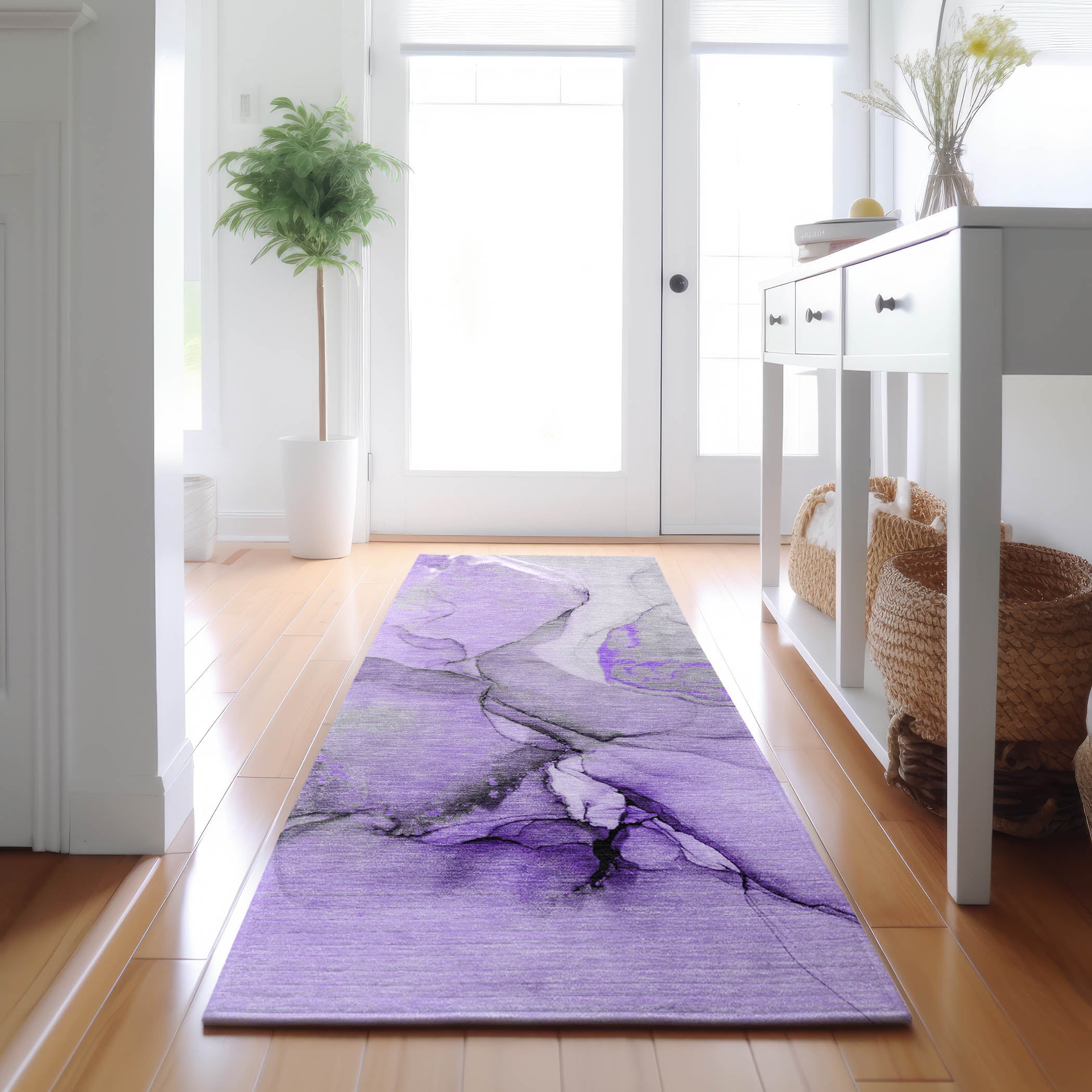 Vienna Machine Washable Transitional Purple Rug 2'3" x 7'6" #shape_Runner