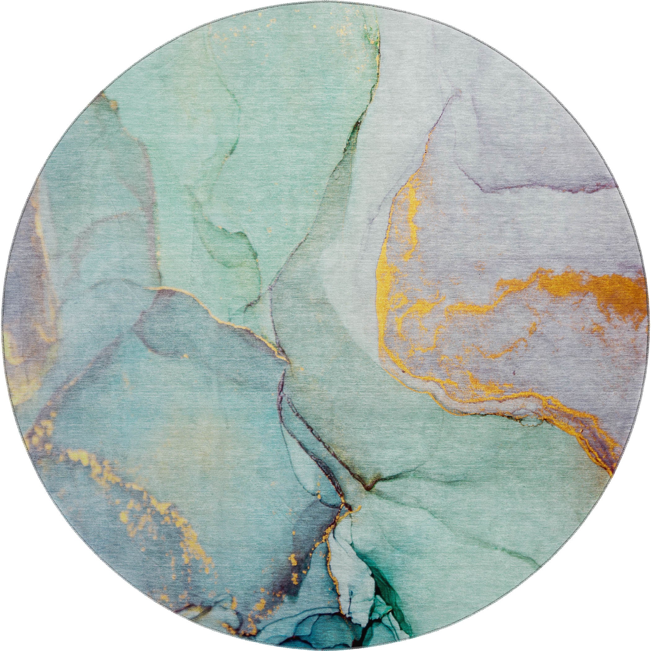 Vienna Machine Washable Transitional Teal Rug 8' x 8' #shape_Round
