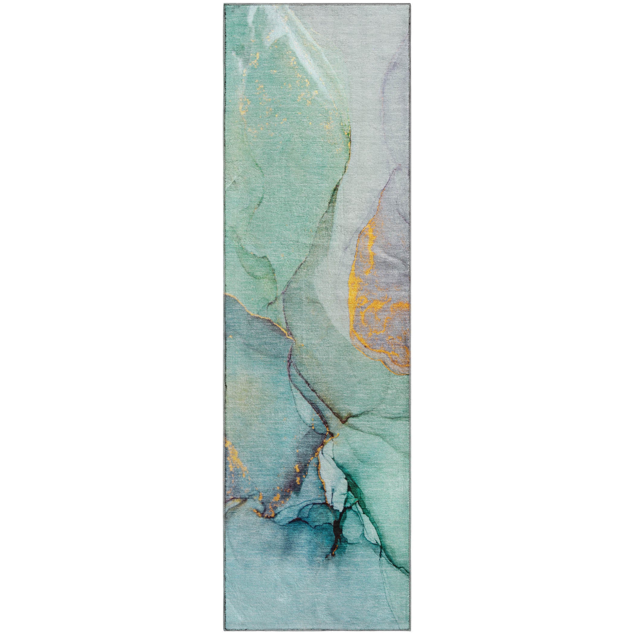 Vienna Machine Washable Transitional Teal Rug 2'3" x 7'6" #shape_Runner