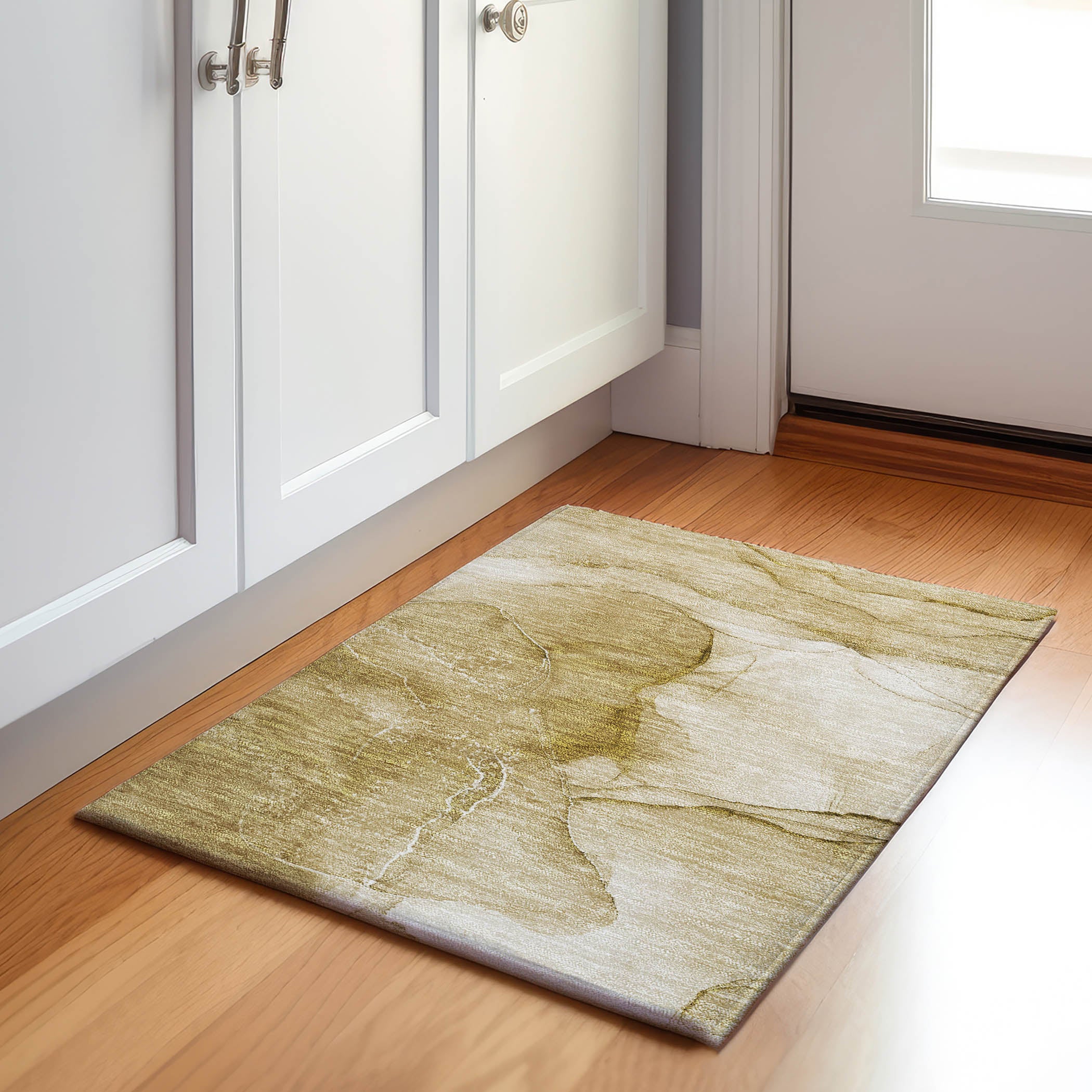 Seoul Machine Washable Transitional Beige Brown Rug 1'8" x 2'6" #shape_Rectangle