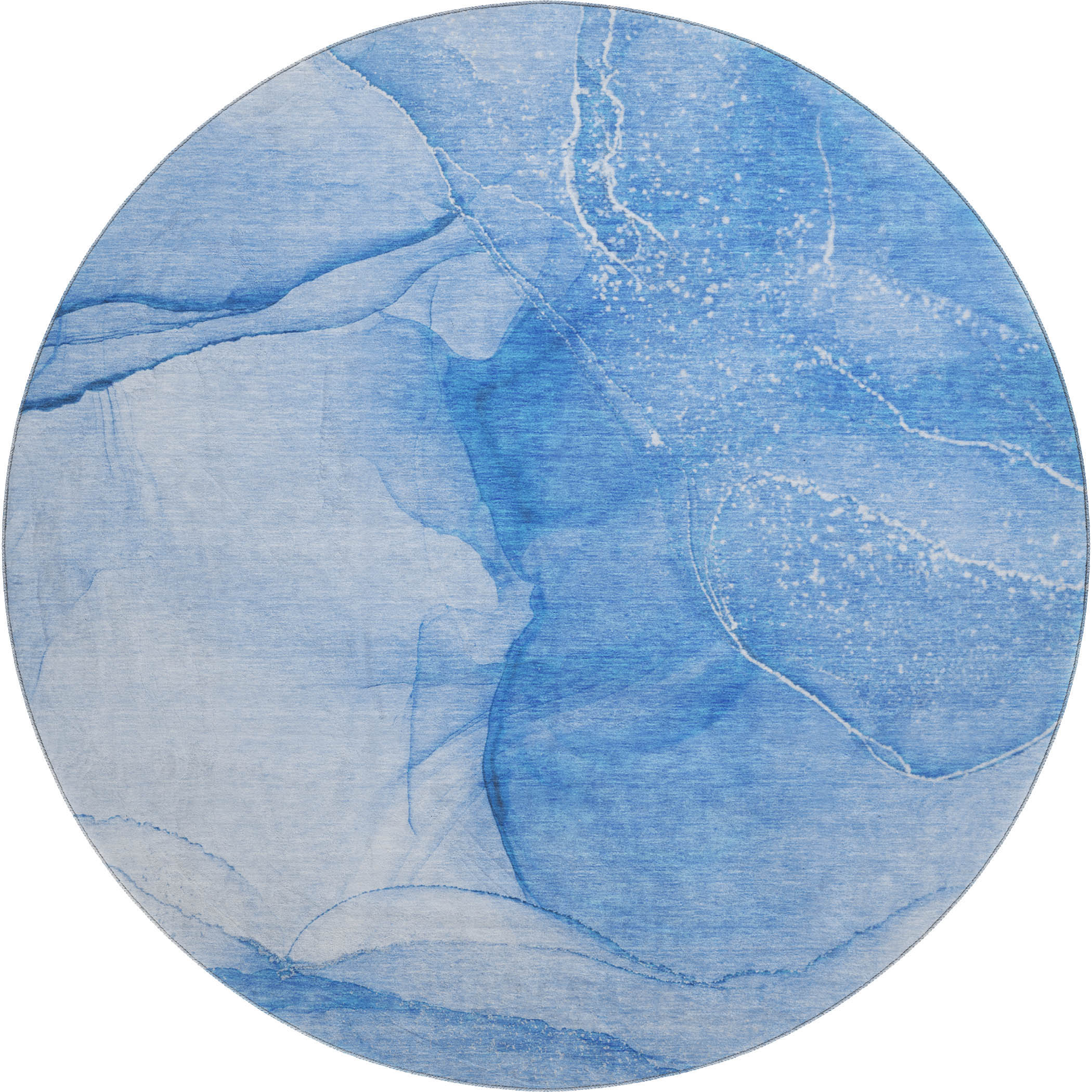 Seoul Machine Washable Transitional Blue Rug 8' x 8' #shape_Round