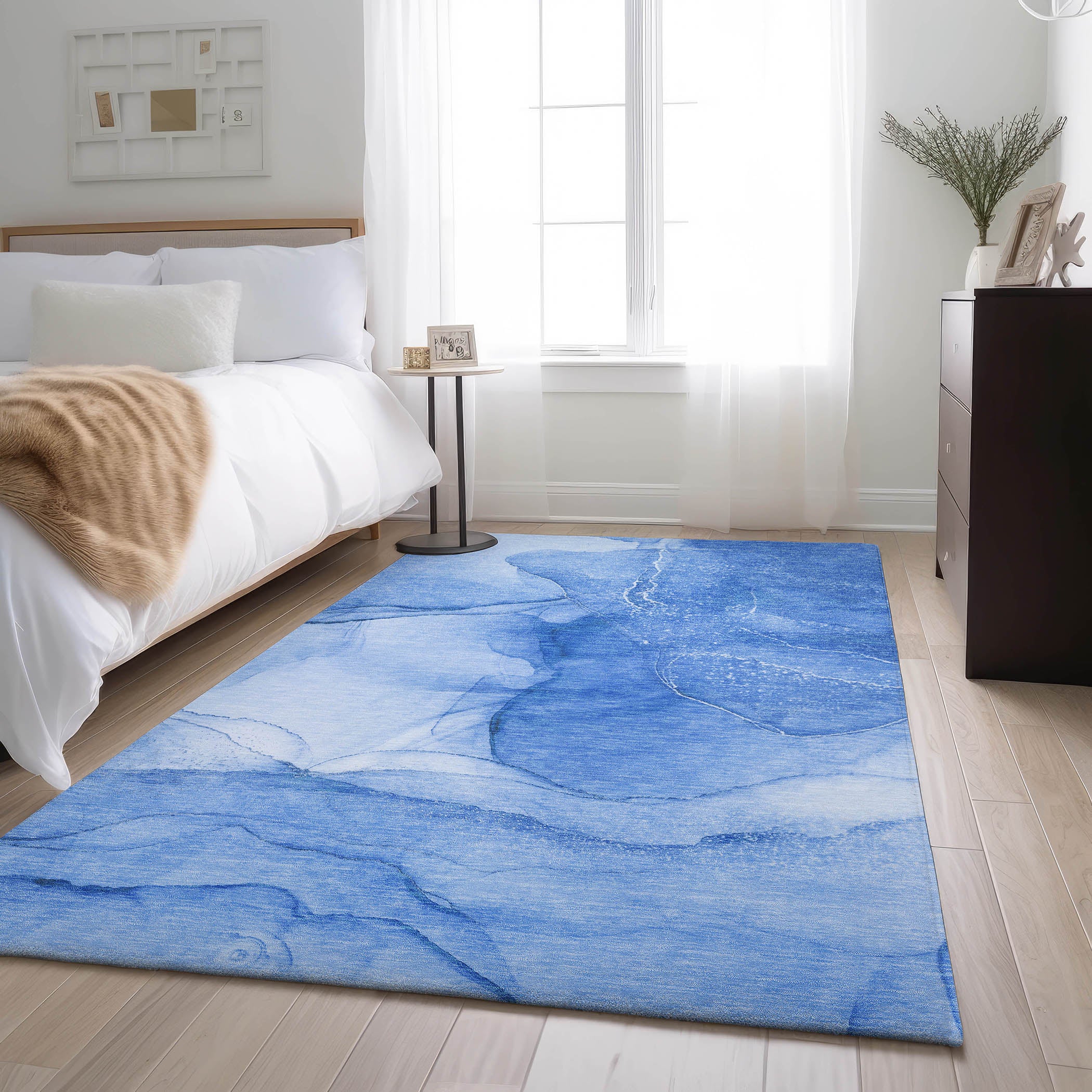 Seoul Machine Washable Transitional Blue Rug 2'6" x 3'10" #shape_Rectangle