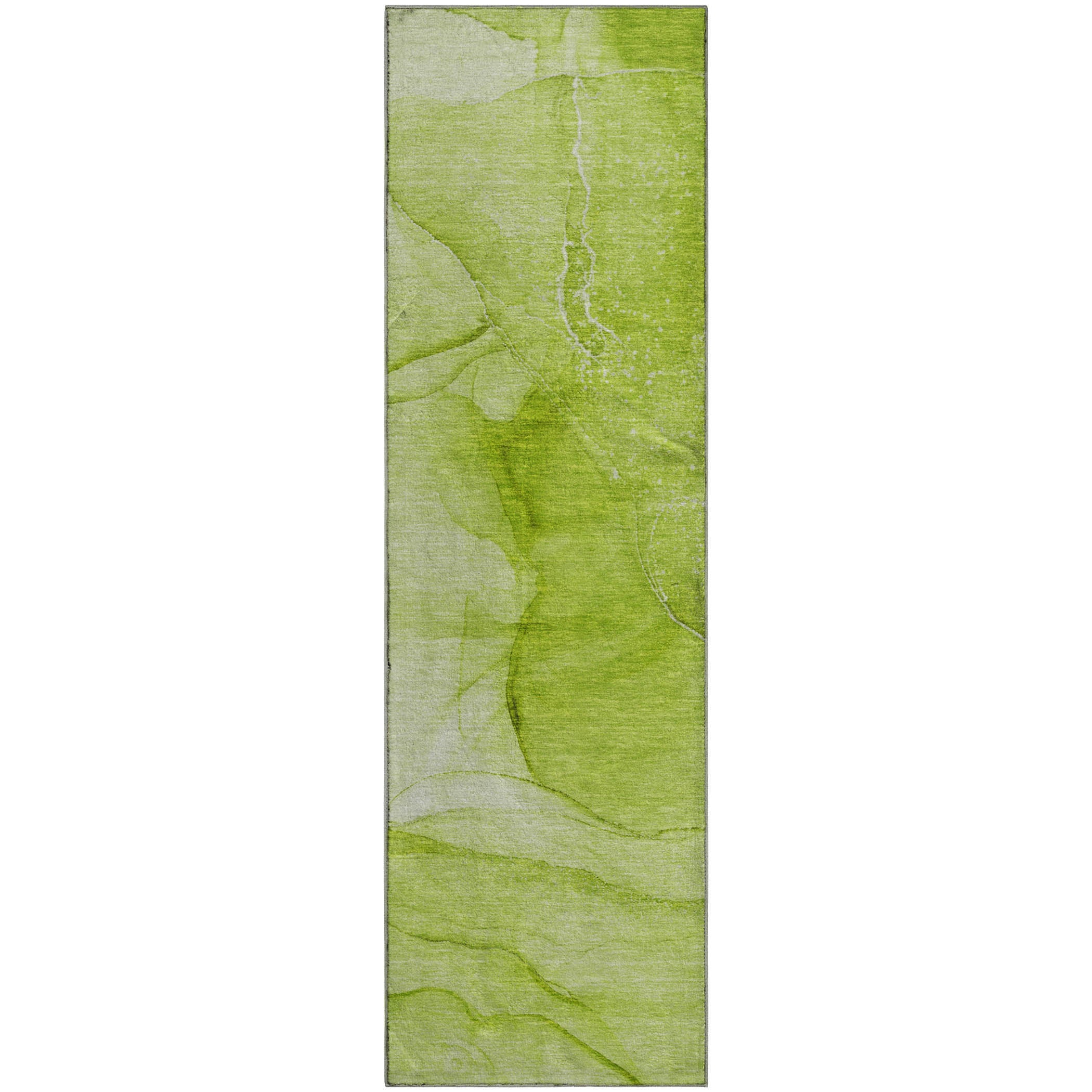 Seoul Machine Washable Transitional Green Rug 2'3" x 7'6" #shape_Runner
