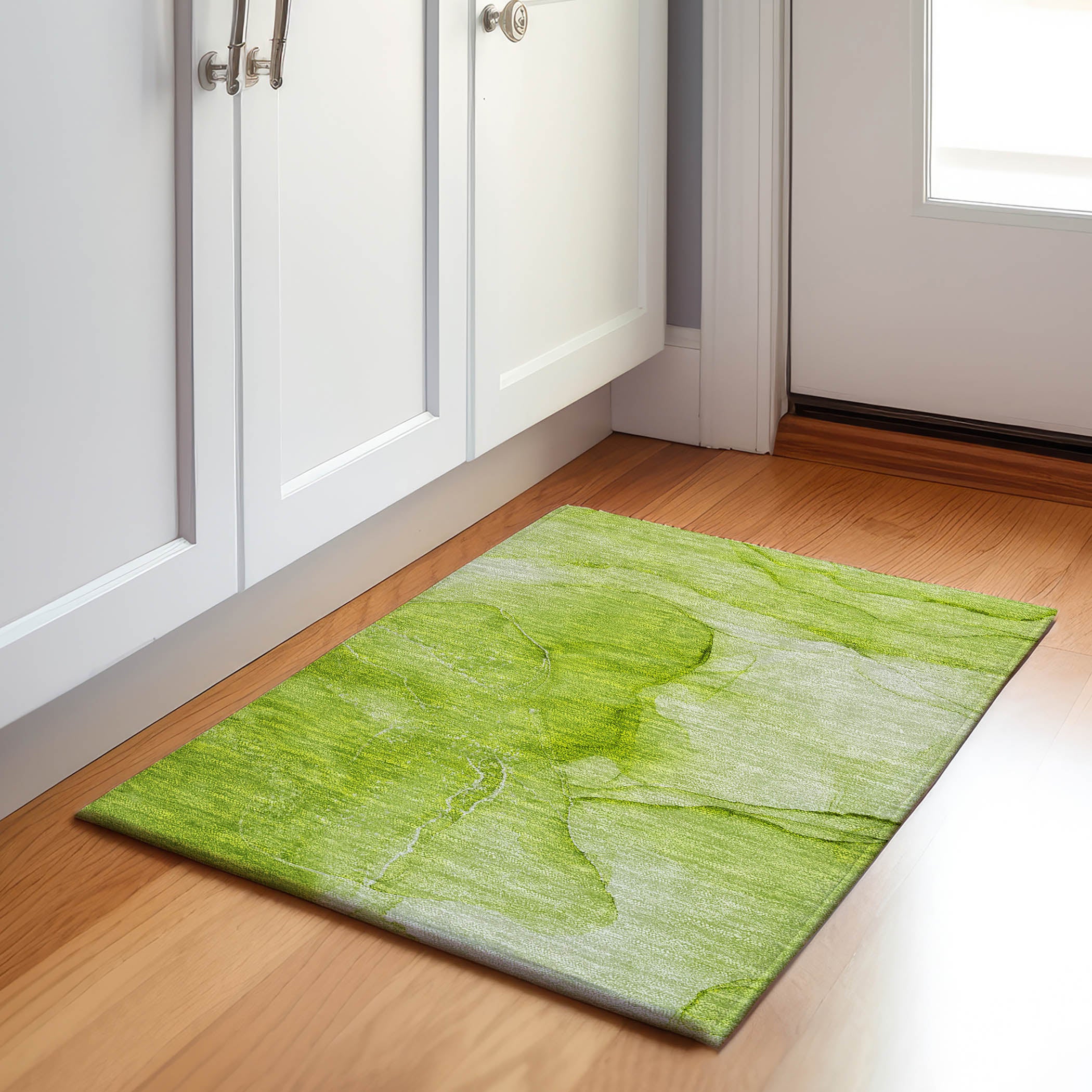 Seoul Machine Washable Transitional Green Rug 1'8" x 2'6" #shape_Rectangle