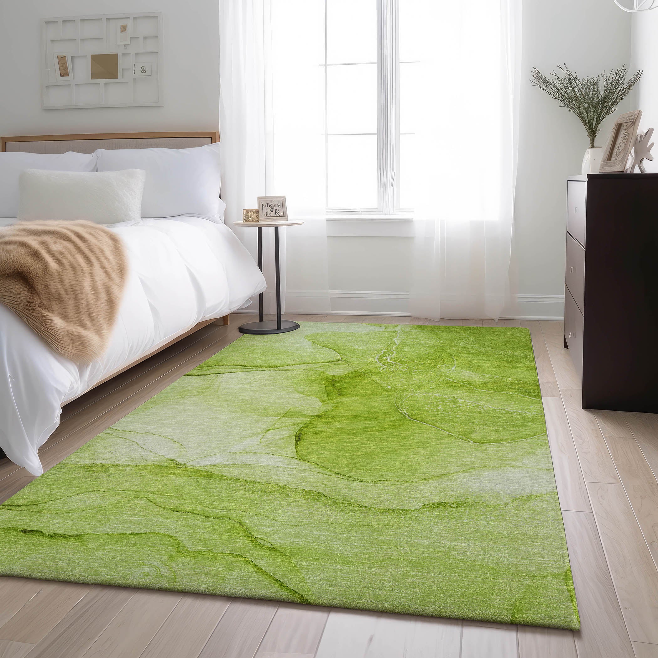 Seoul Machine Washable Transitional Green Rug 2'6" x 3'10" #shape_Rectangle