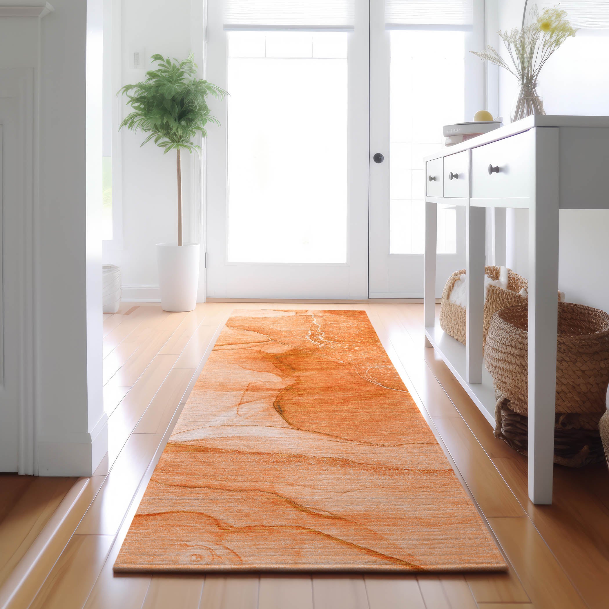 Seoul Machine Washable Transitional Orange Rug 2'3" x 7'6" #shape_Runner