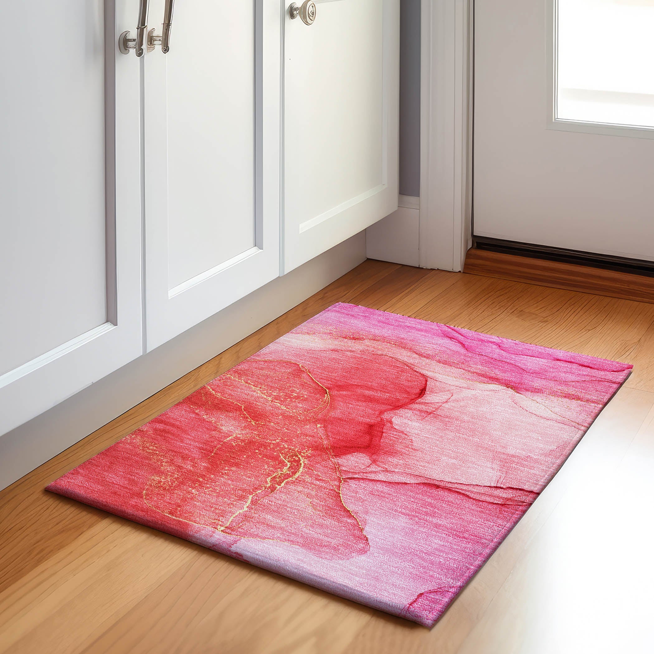 Seoul Machine Washable Transitional Pink Rug 1'8" x 2'6" #shape_Rectangle