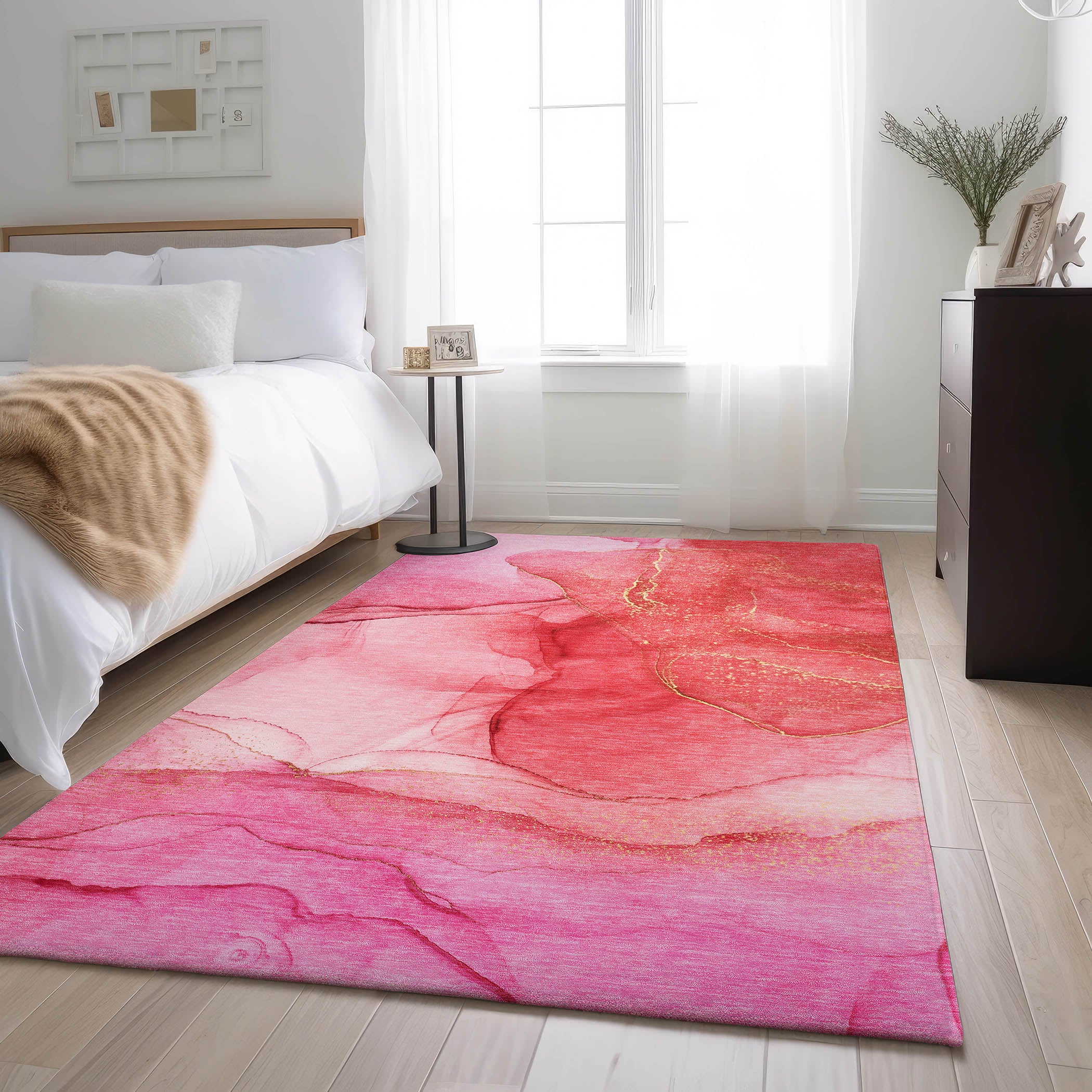 Seoul Machine Washable Transitional Pink Rug 2'6" x 3'10" #shape_Rectangle
