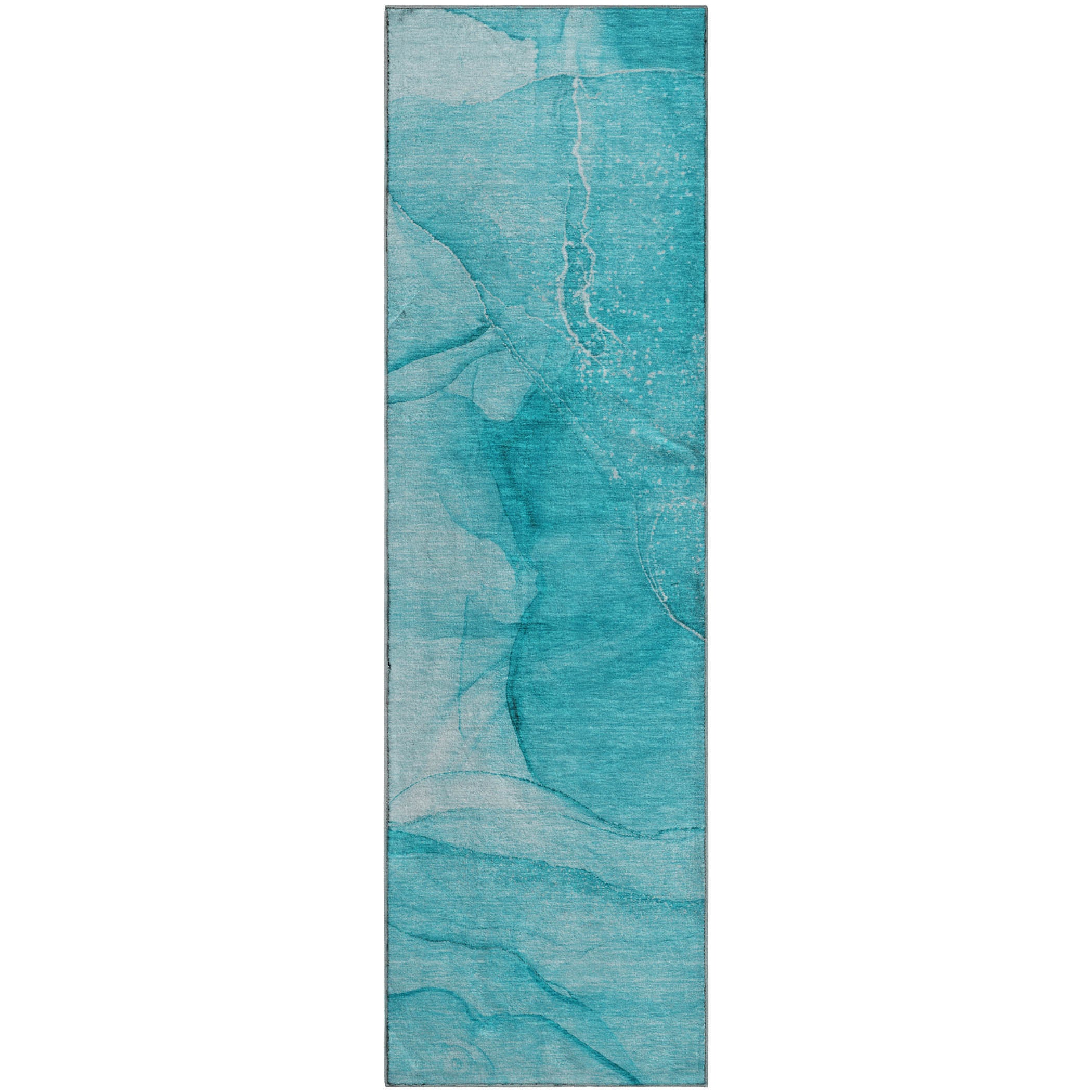 Seoul Machine Washable Transitional Teal Rug 2'3" x 7'6" #shape_Runner