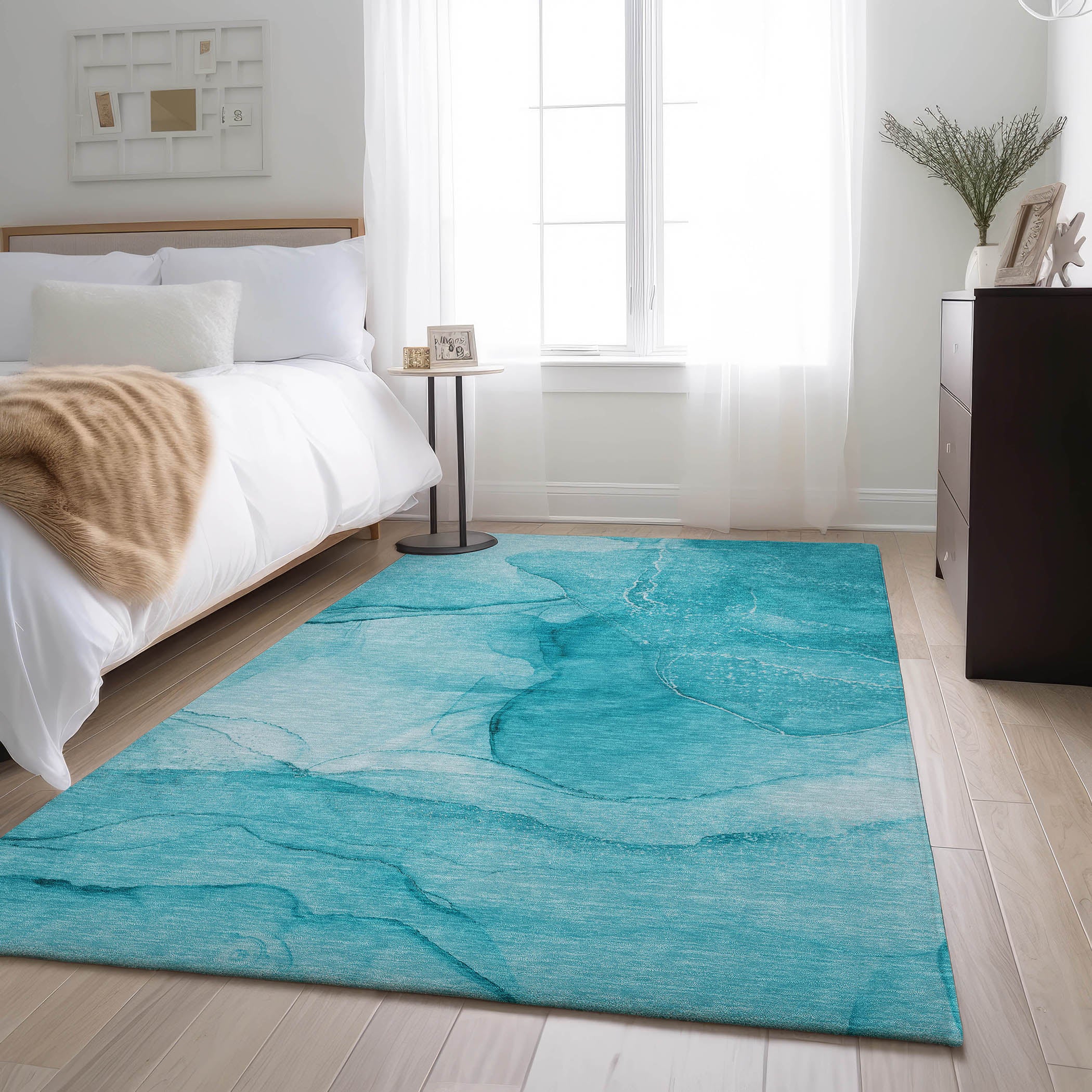 Seoul Machine Washable Transitional Teal Rug 2'6" x 3'10" #shape_Rectangle