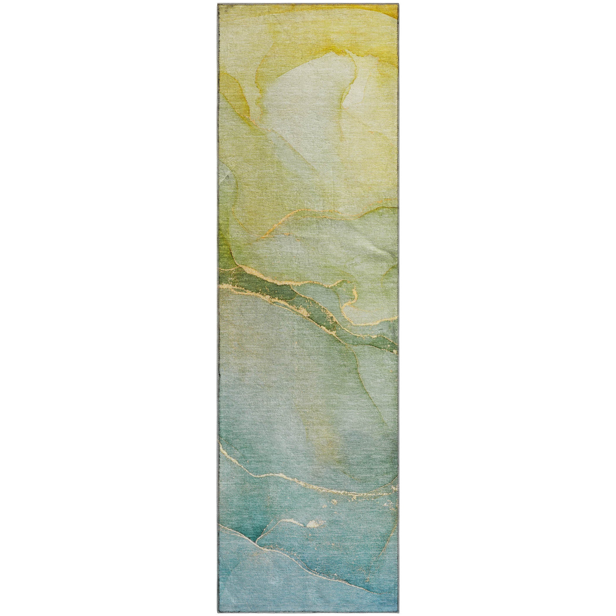 Salzburg Machine Washable Transitional Green Rug 2'3" x 7'6" #shape_Runner
