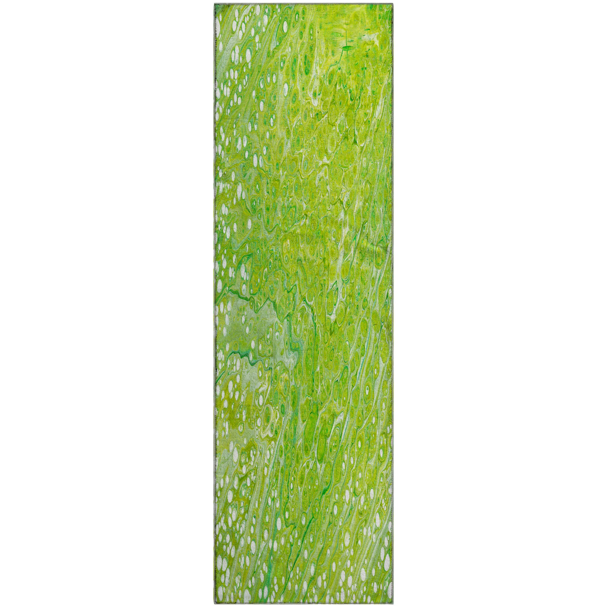 Lisbon Machine Washable Contemporary Clover Green Rug 2'3" x 7'6" #shape_Runner