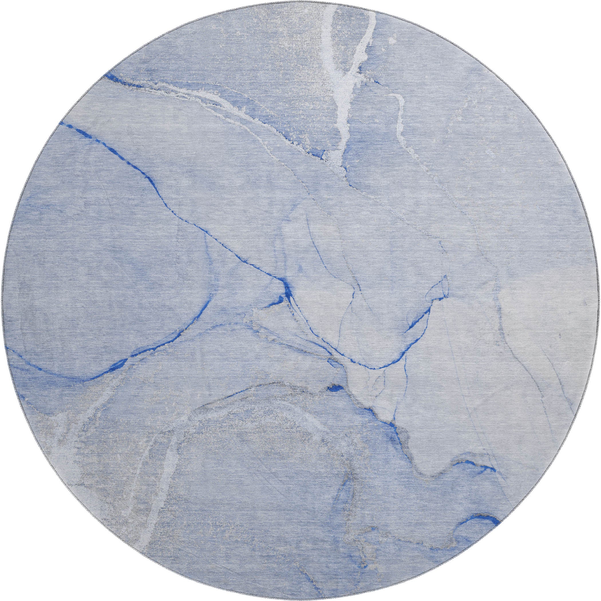 Prague Machine Washable Transitional Blue Rug 8' x 8' #shape_Round