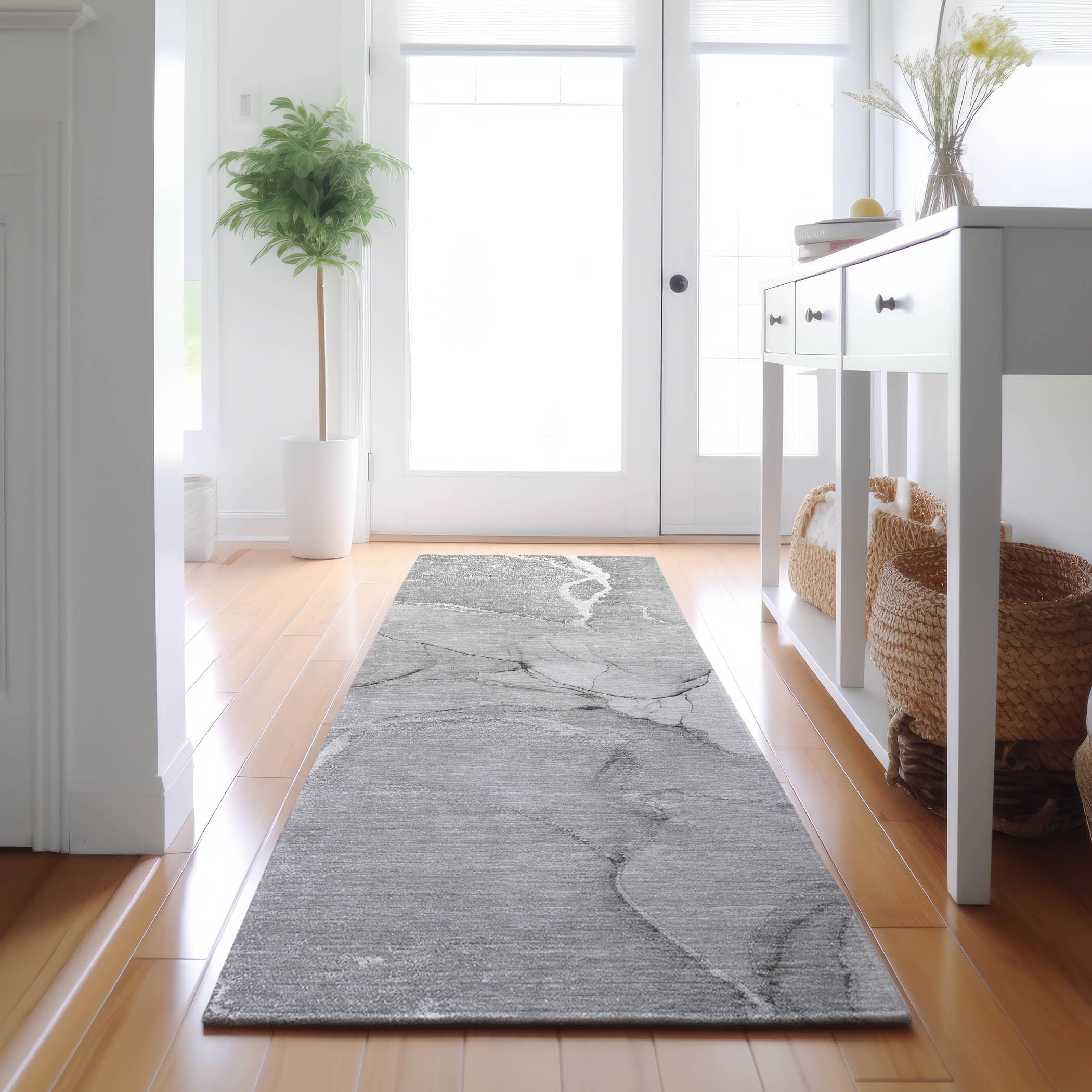 Prague Machine Washable Transitional Gray Rug 2'3" x 7'6" #shape_Runner