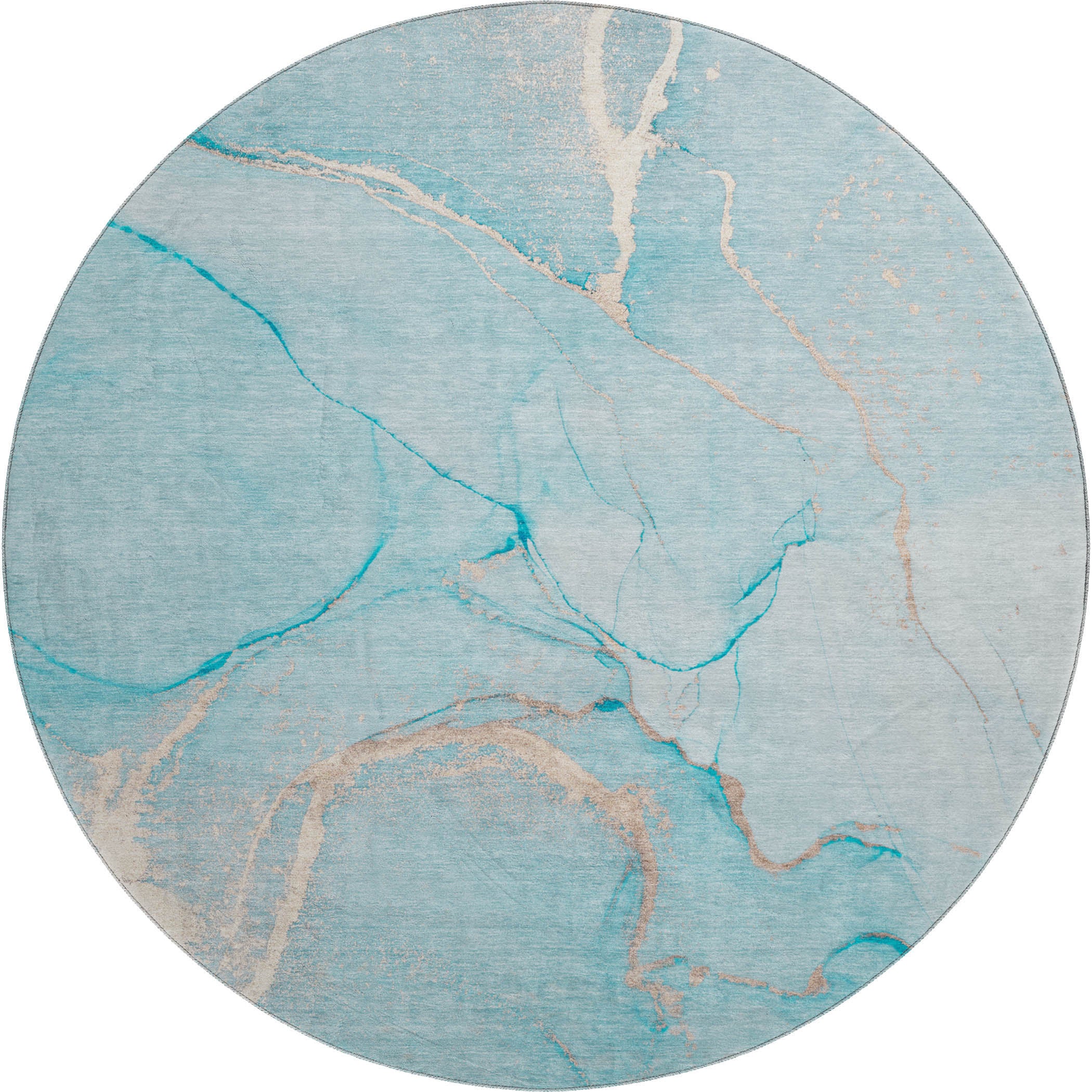 Prague Machine Washable Transitional Teal Rug 8' x 8' #shape_Round