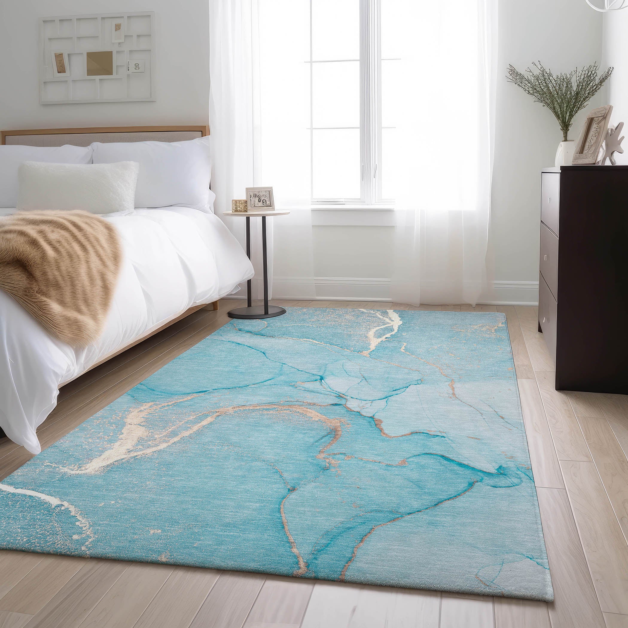 Prague Machine Washable Transitional Teal Rug 2'6" x 3'10" #shape_Rectangle