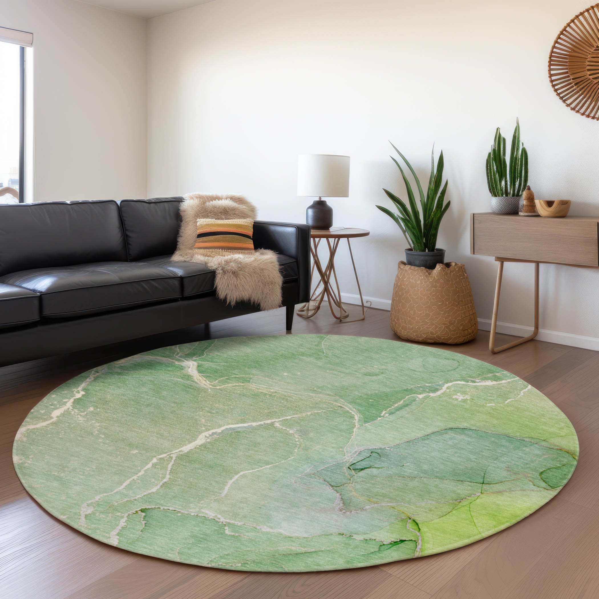 Cairo Machine Washable Transitional Green Rug 8' x 8' #shape_Round