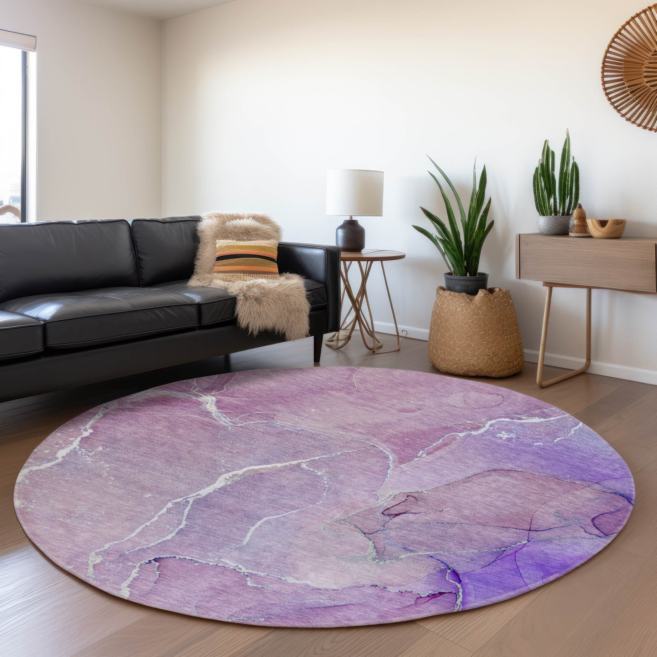Cairo Machine Washable Transitional Purple Rug 8' x 8' #shape_Round
