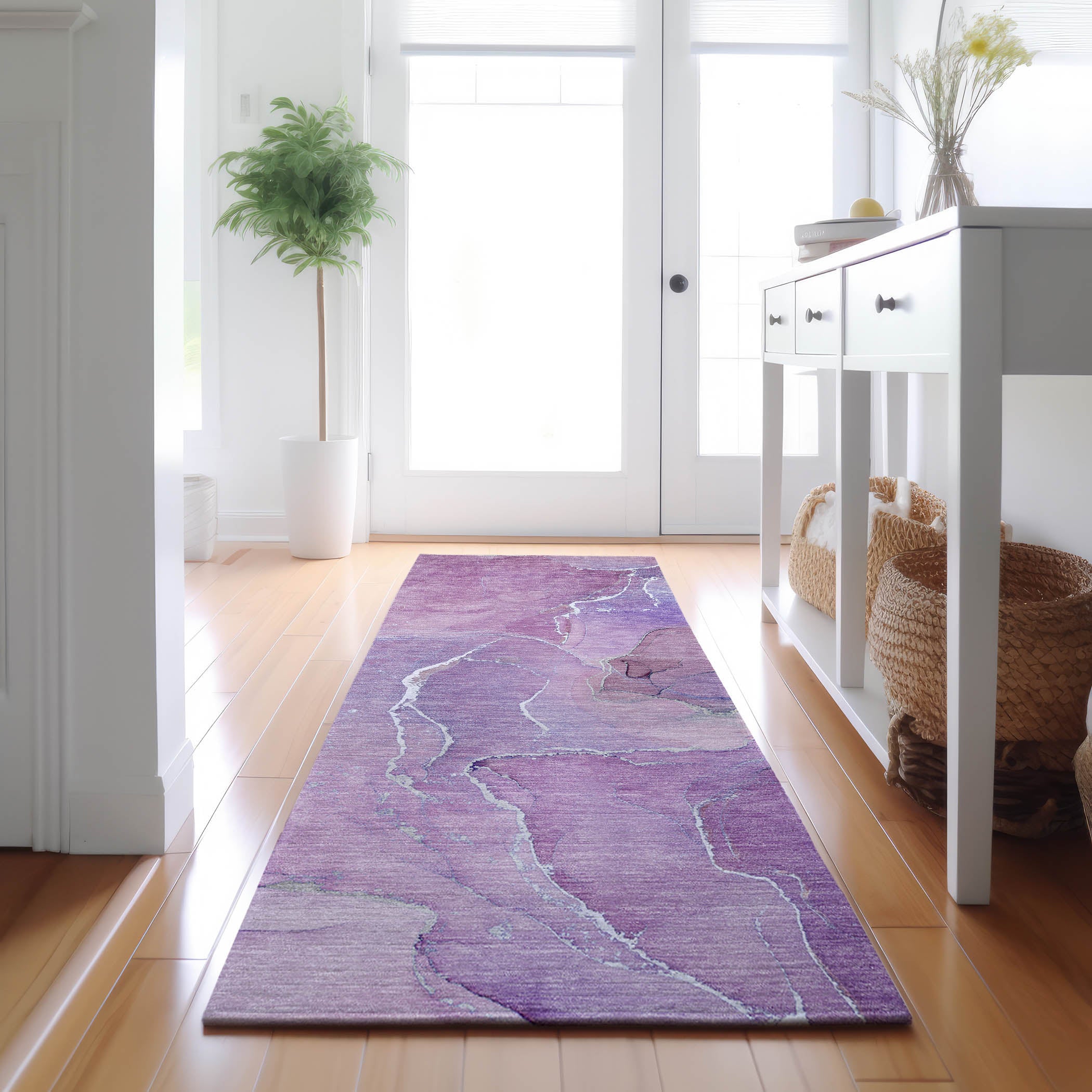 Cairo Machine Washable Transitional Purple Rug 2'3" x 7'6" #shape_Runner