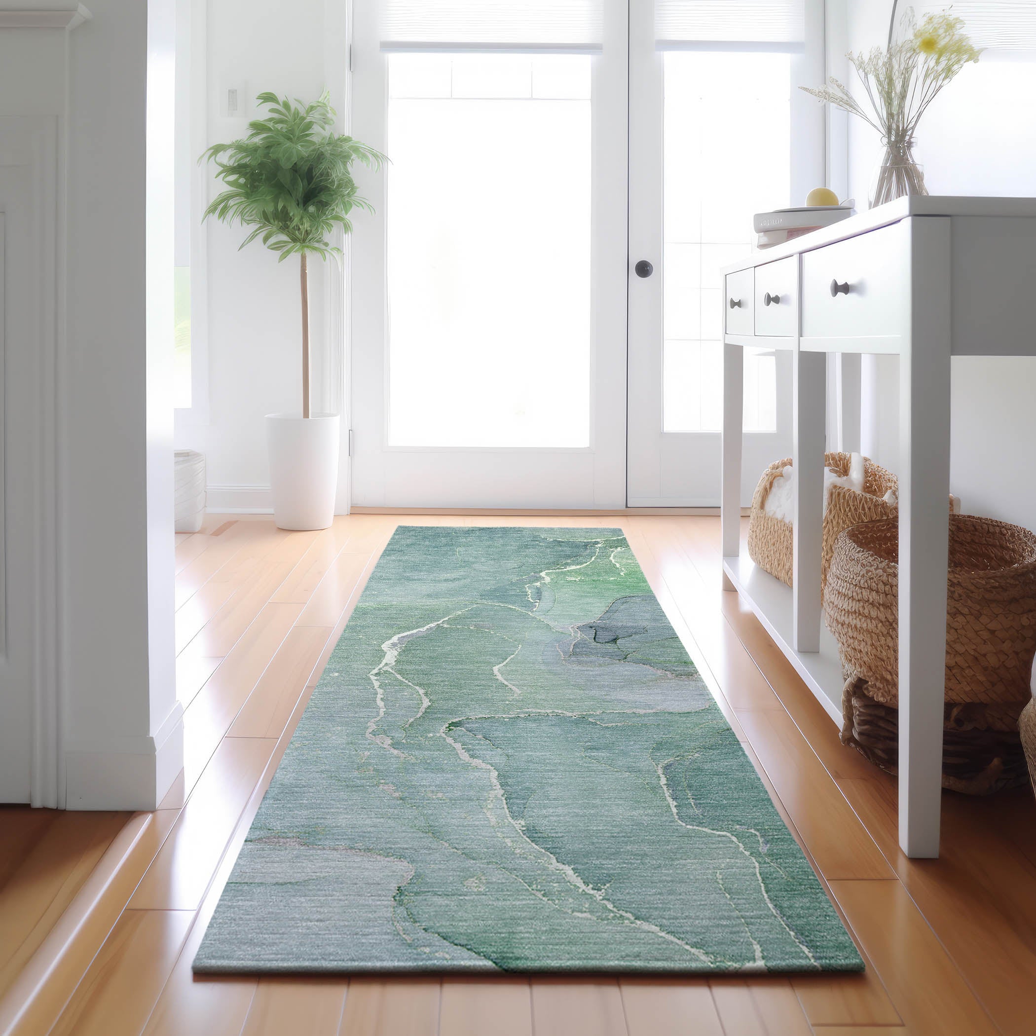 Cairo Machine Washable Transitional Teal Rug 2'3" x 7'6" #shape_Runner