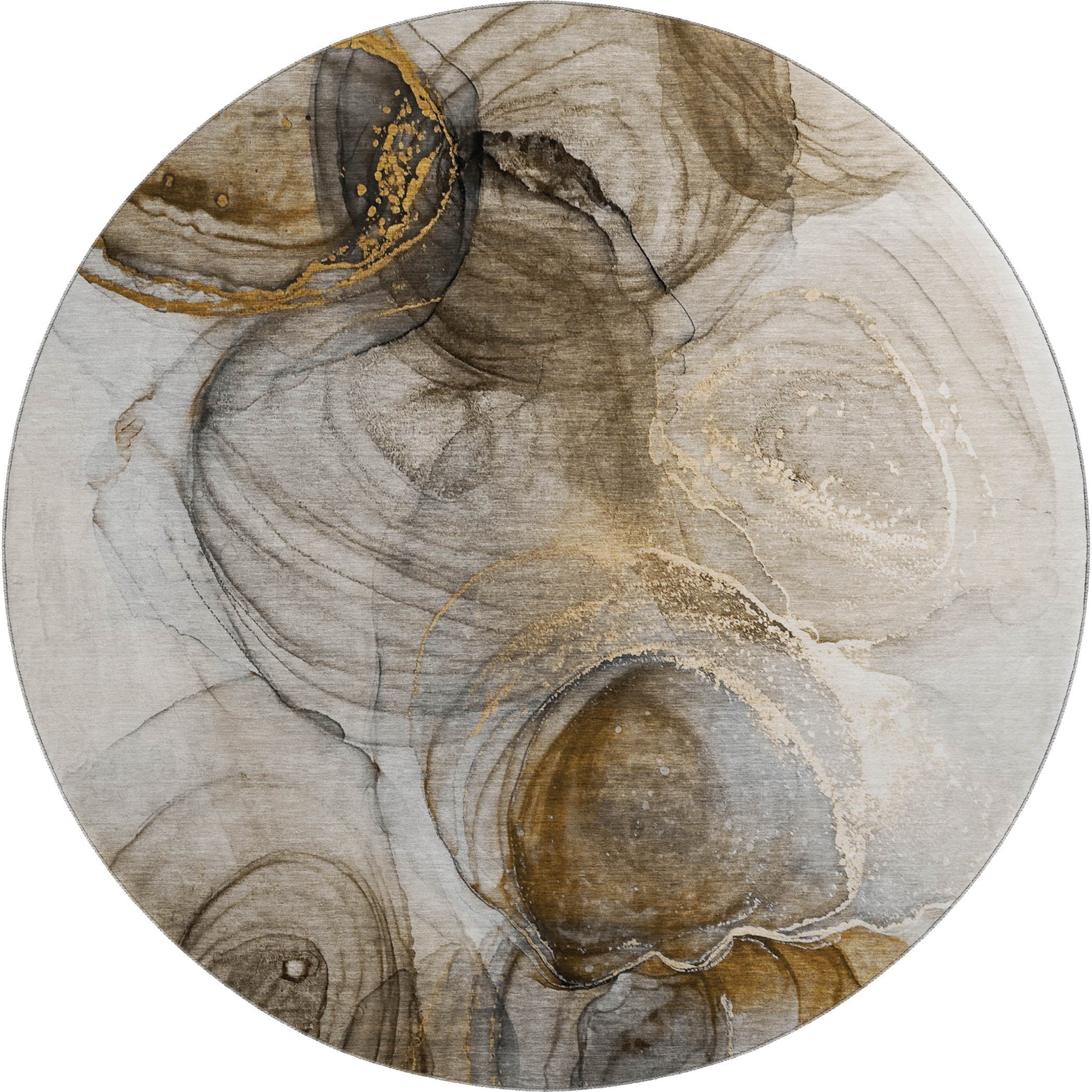 Lima Machine Washable Transitional Brown Rug 8' x 8' #shape_Round