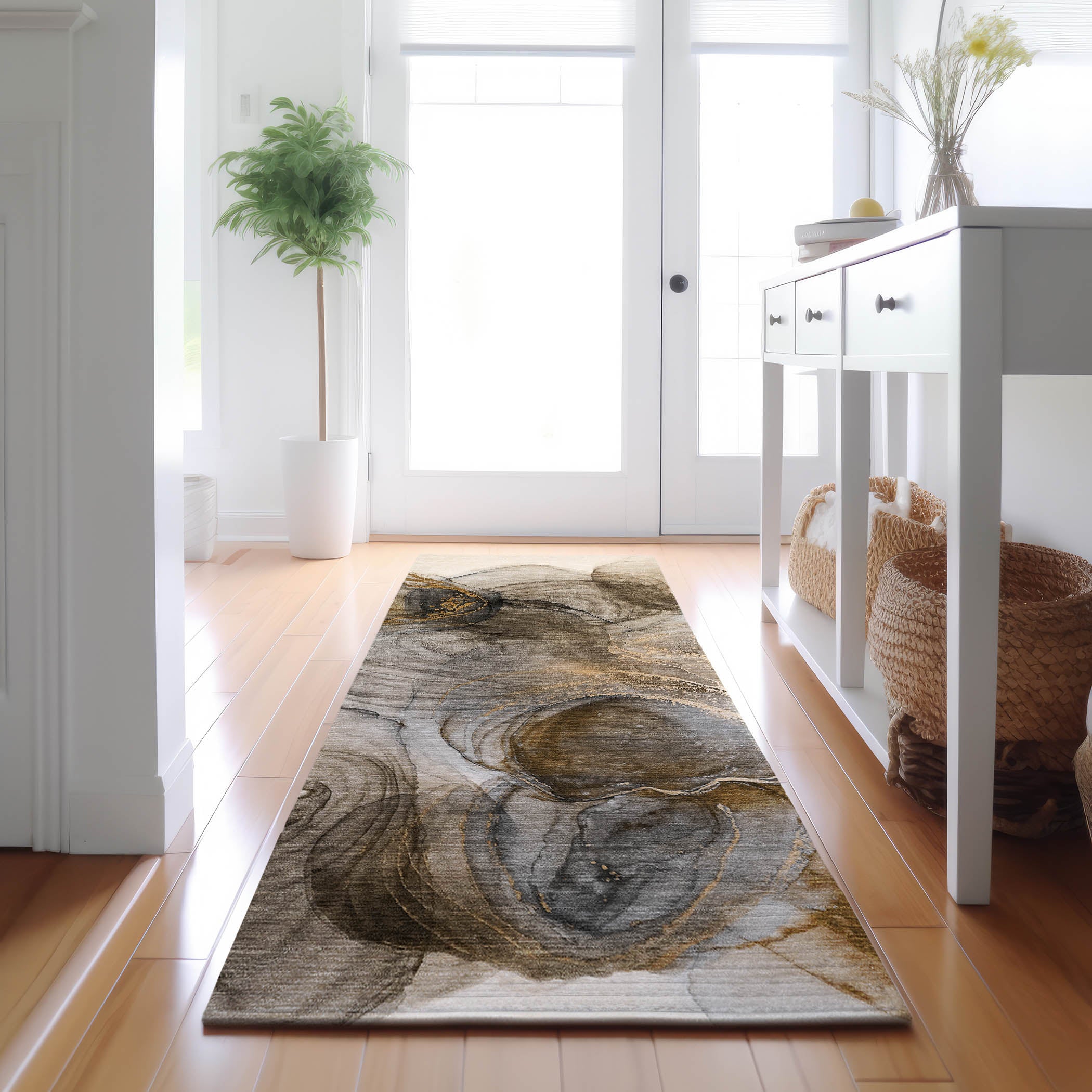 Lima Machine Washable Transitional Brown Rug 2'3" x 7'6" #shape_Runner