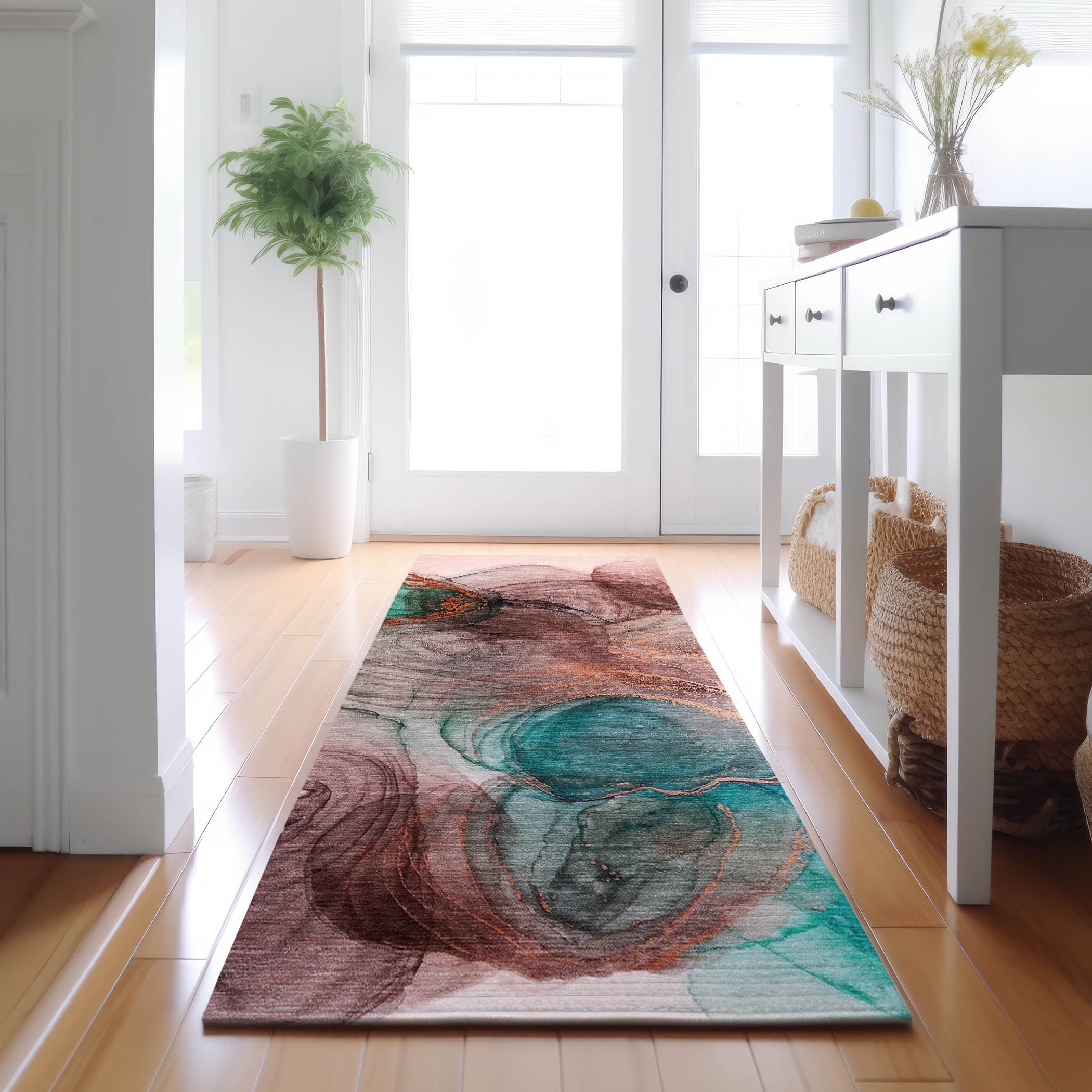 Lima Machine Washable Transitional Burgundy Red Rug 2'3" x 7'6" #shape_Runner