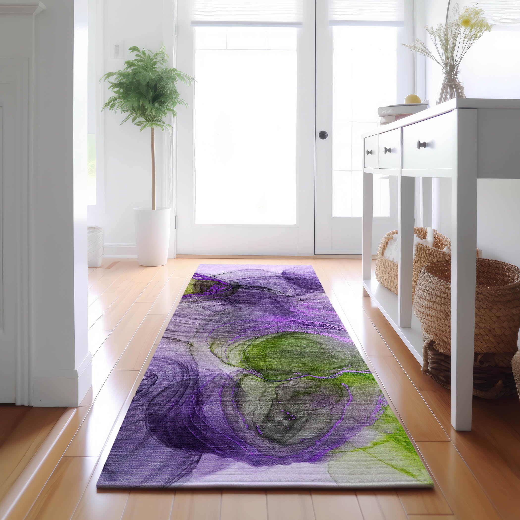 Lima Machine Washable Transitional Purple Rug 2'3" x 7'6" #shape_Runner