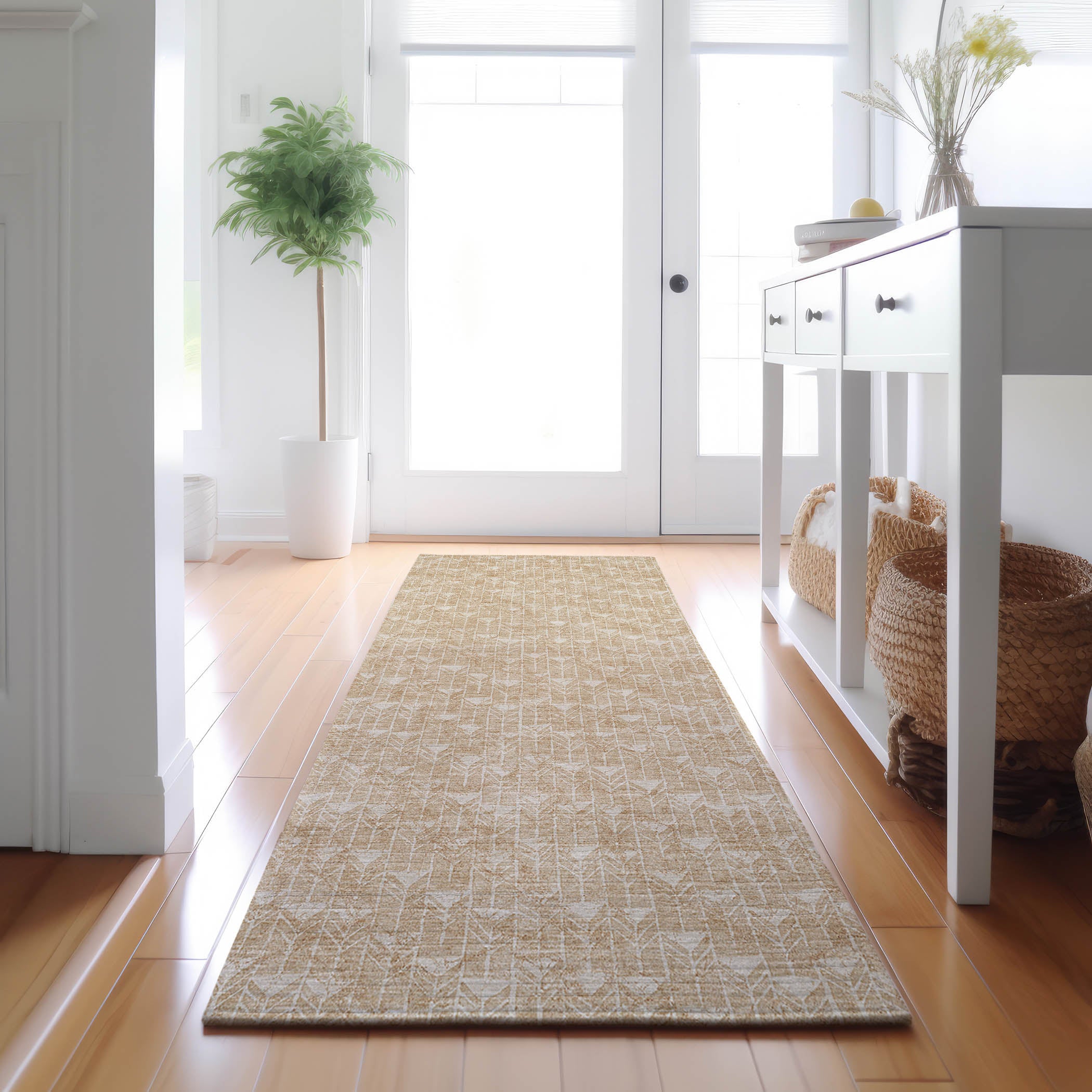 Hoi An Machine Washable Transitional Beige Brown Rug 2'3" x 7'6" #shape_Runner
