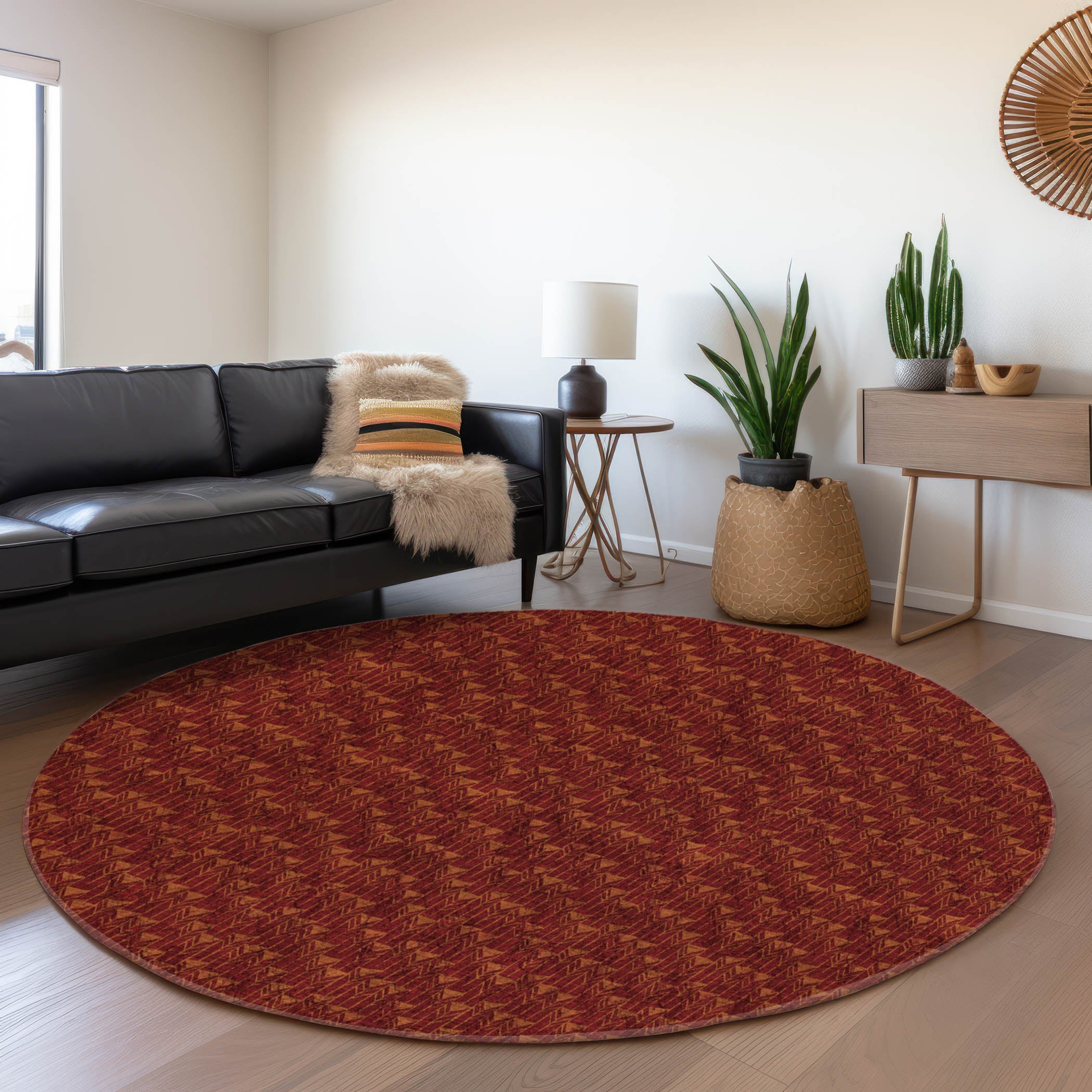 Hoi An Machine Washable Transitional Burgundy Red Rug 8' x 8' #shape_Round