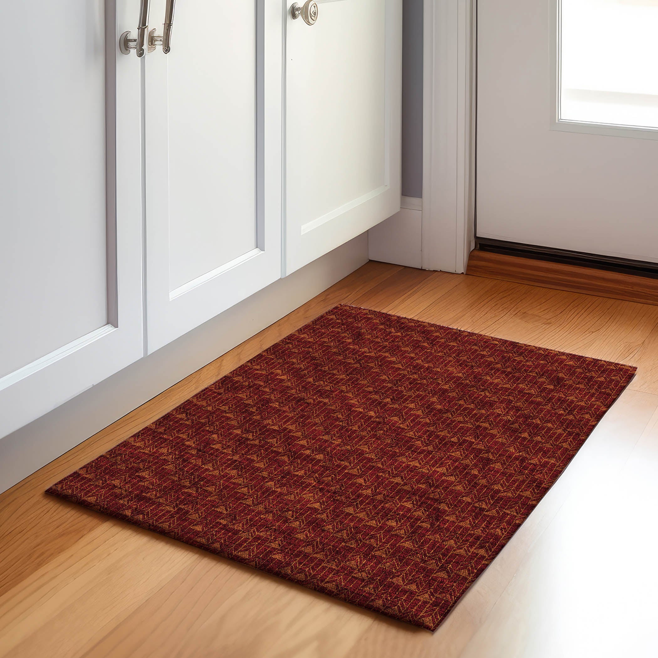 Hoi An Machine Washable Transitional Burgundy Red Rug 1'8" x 2'6" #shape_Rectangle